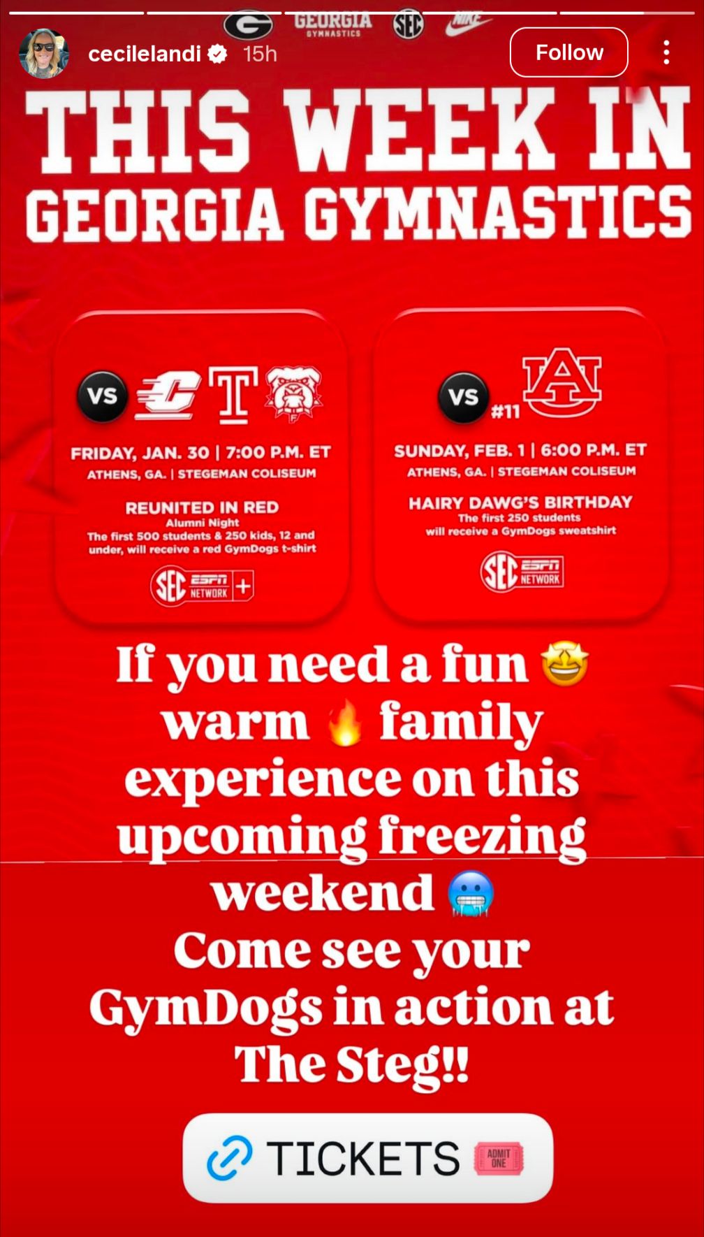 Simone Biles' former coach Cecile Landi's Instagram story