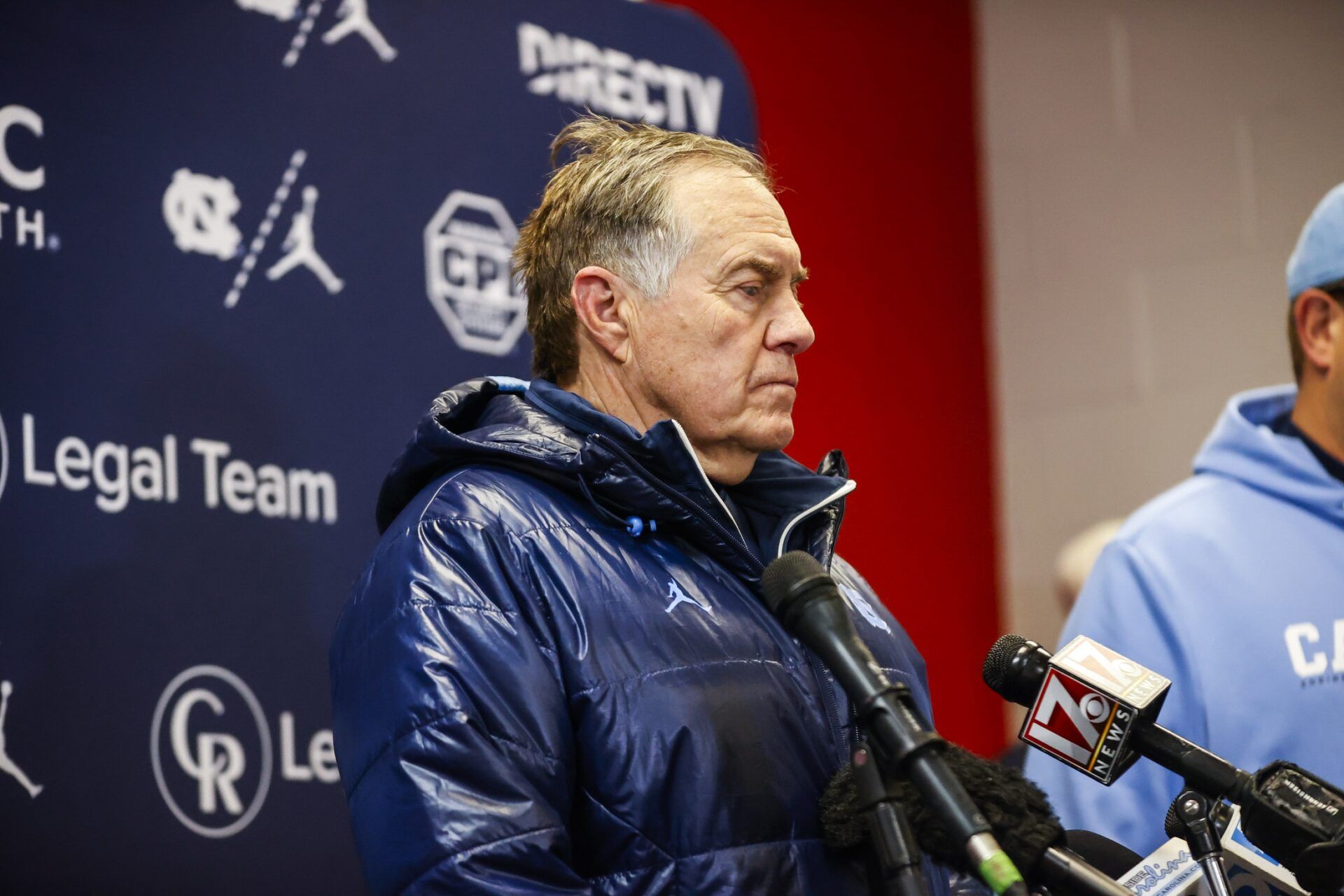 North Carolina Tar Heels head coach Bill Belichick addresses the media after the second half of the game against NC State Wolfpack at Carter-Finley Stadium.