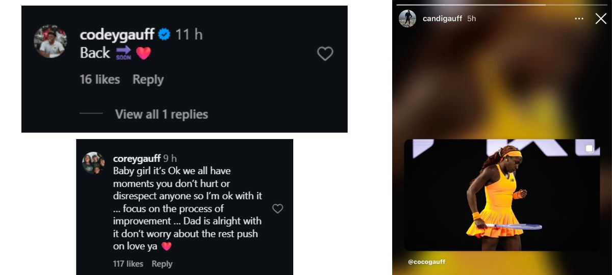 Screengrab of comments on Coco Gauff's Instagram post