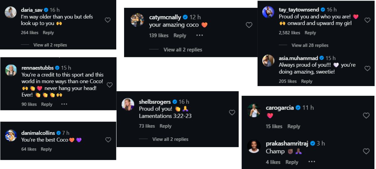 Screengrab of comments on Coco Gauff's Instagram post