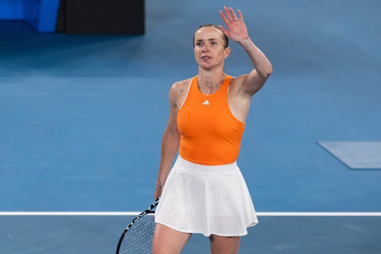 Elina Svitolina of Ukraine in action against Coco Gauff of United States in the quarterfinals of the women’s singles at the Australian Open at Rod Laver Arena in Melbourne Park.