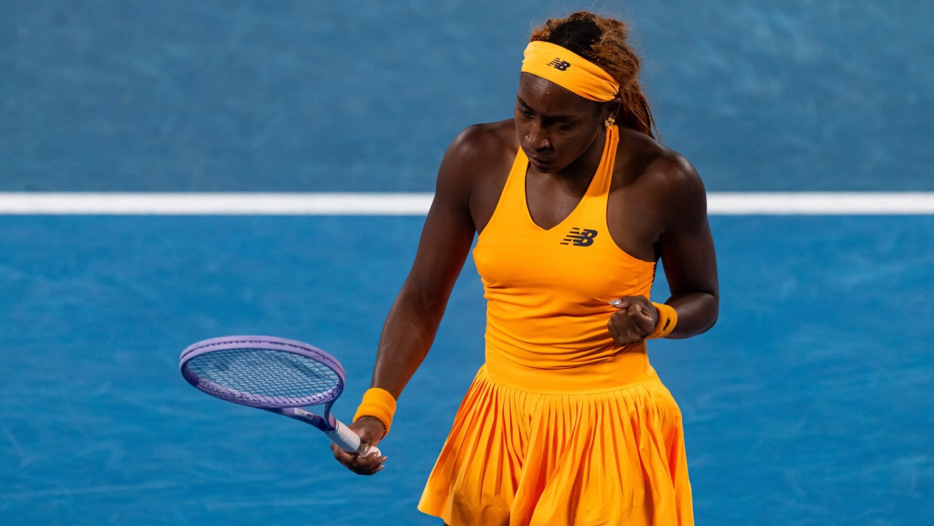 Coco Gauff of United States in action against Elina Svitolina of Ukraine in the quarterfinals of the women’s singles at the Australian Open at Rod Laver Arena in Melbourne Park.