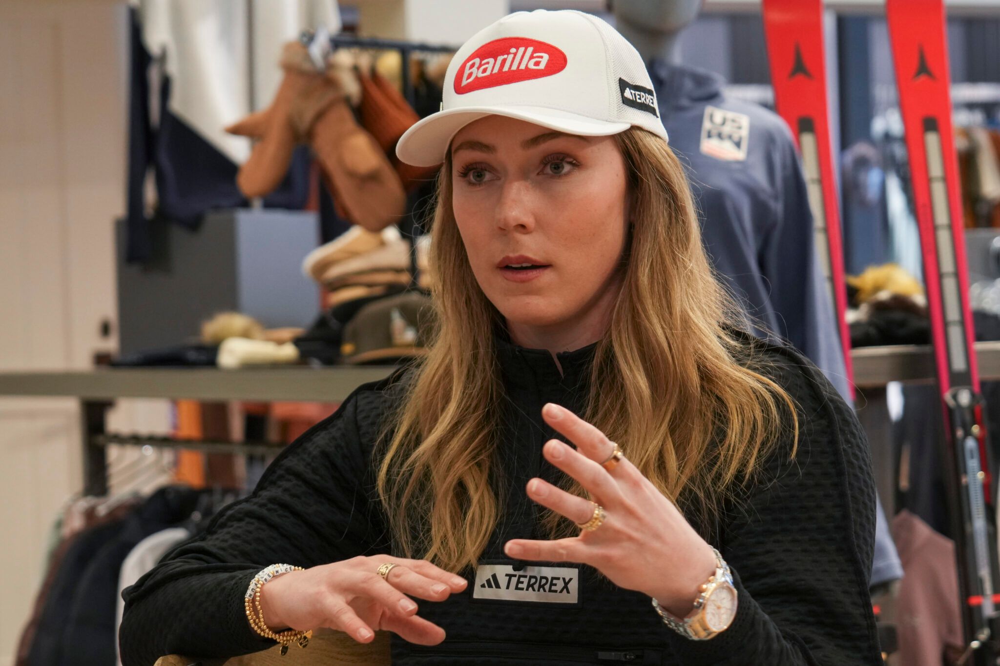 Mikaela Shiffrin sits for an interview with USA TODAY in  Sun Valley.