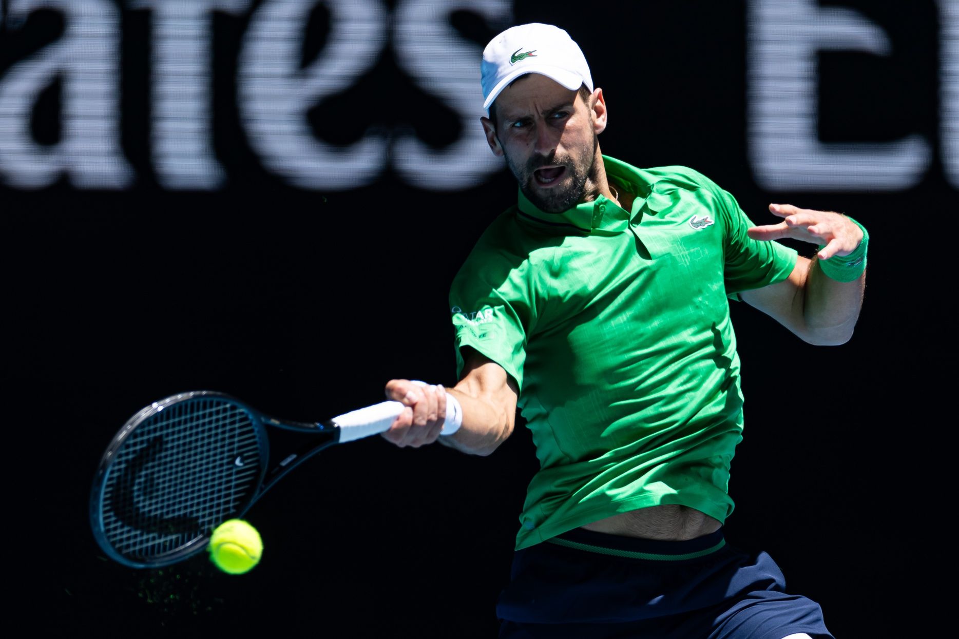 Novak Djokovic of Serbia in action against Francesco Maestrelli of Italy in the second round of the men’s singles at the Australian Open at Rod Laver Arena in Melbourne Park.