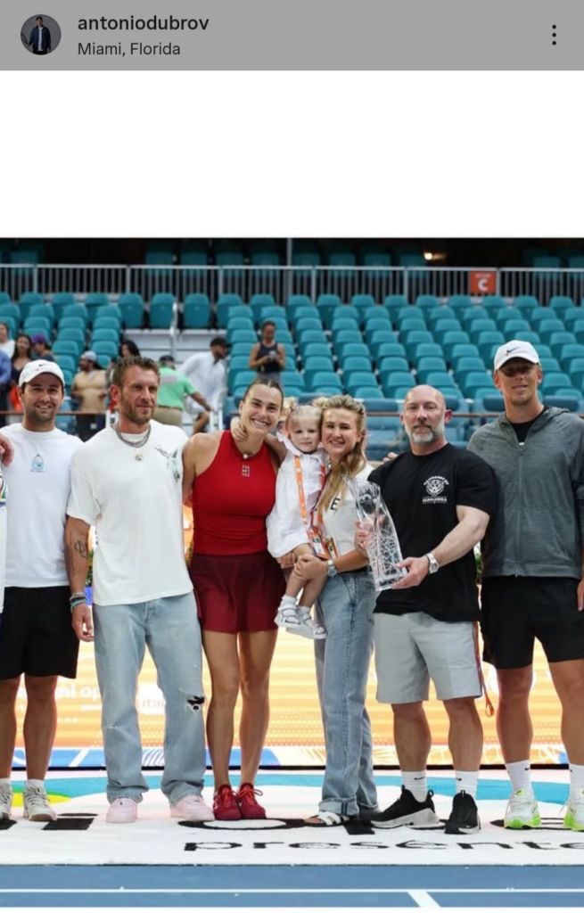 Aryna Sabalenka pictured with her coaching team 