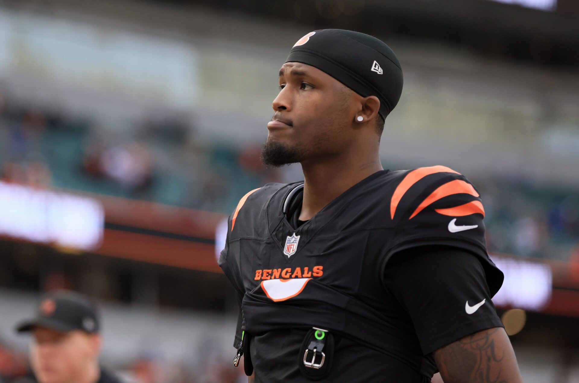 Cincinnati Bengals wide receiver Tee Higgins (5) leaves the field after a game against the Arizona Cardinals at Paycor Stadium.