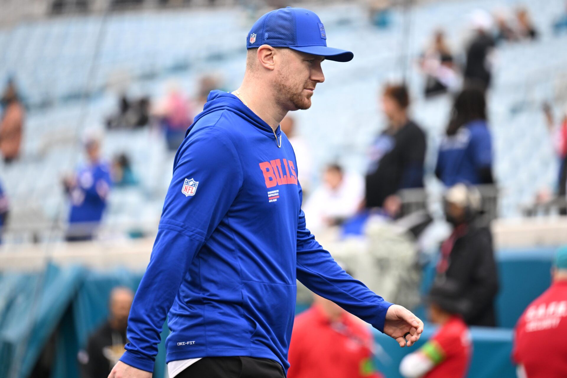 Buffalo Bills offensive coordinator Joe Brady before an AFC Wild Card Round game against the Jacksonville Jaguars at EverBank Stadium.