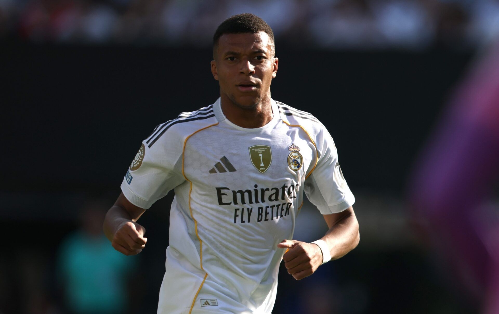Real Madrid CF forward Kylian Mbappe (9) in the in the second half against Borussia Dortmund during a quarterfinal match of the 2025 FIFA Club World Cup at MetLife Stadium.