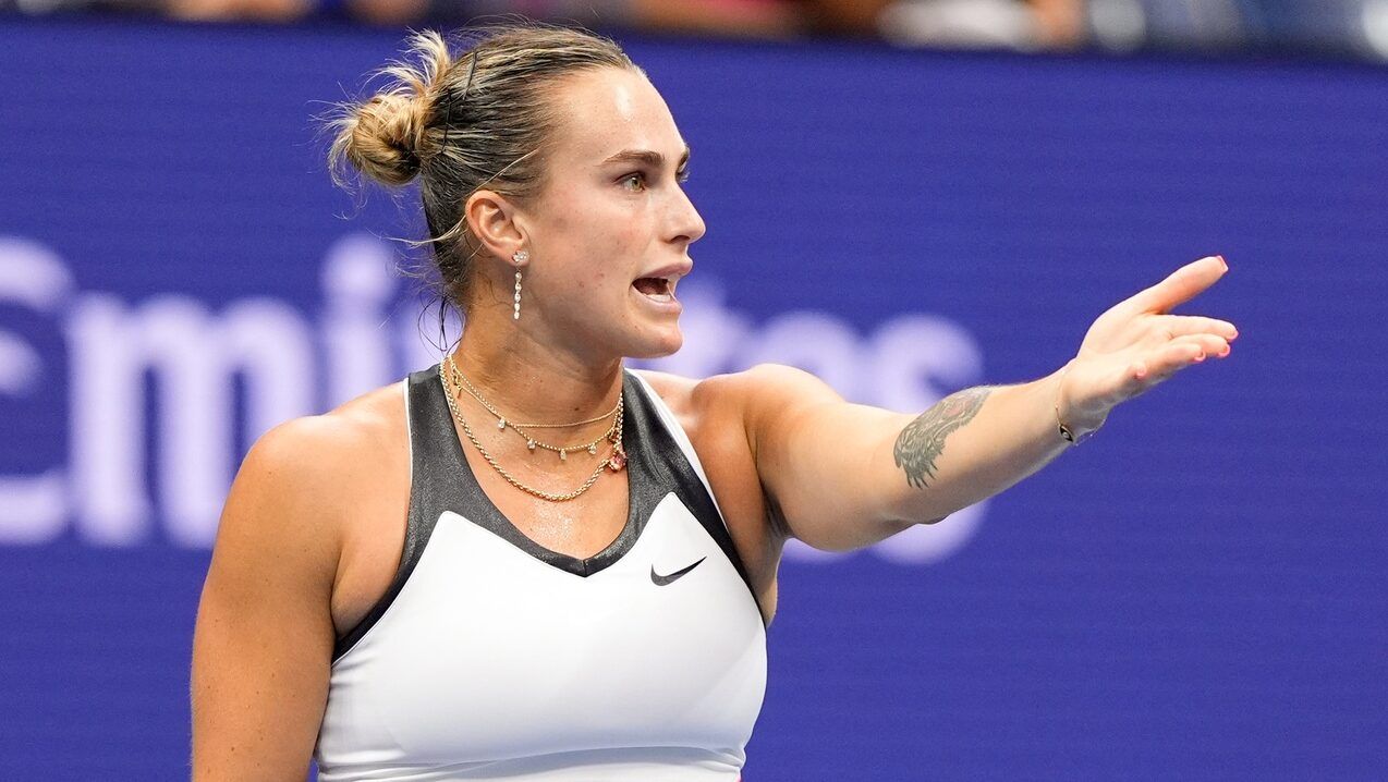 Aryna Sabalenka reacts in the women's singles final against Amanda Anisimova (USA) (not pictured) of the 2025 US Open tennis championships at Billie Jean King National Tennis Center.