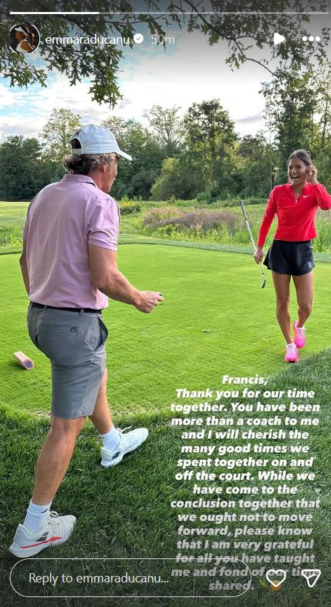 Emma Raducanu's Instagram story