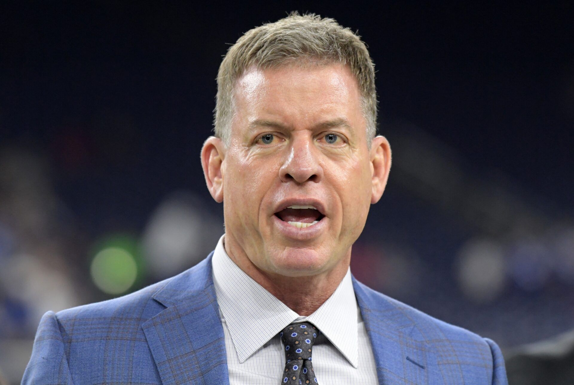 Dallas Cowboys former quarterback Troy Aikman attends the NFL game between the Houston Texans and the Indianapolis Colts at NRG Stadium.