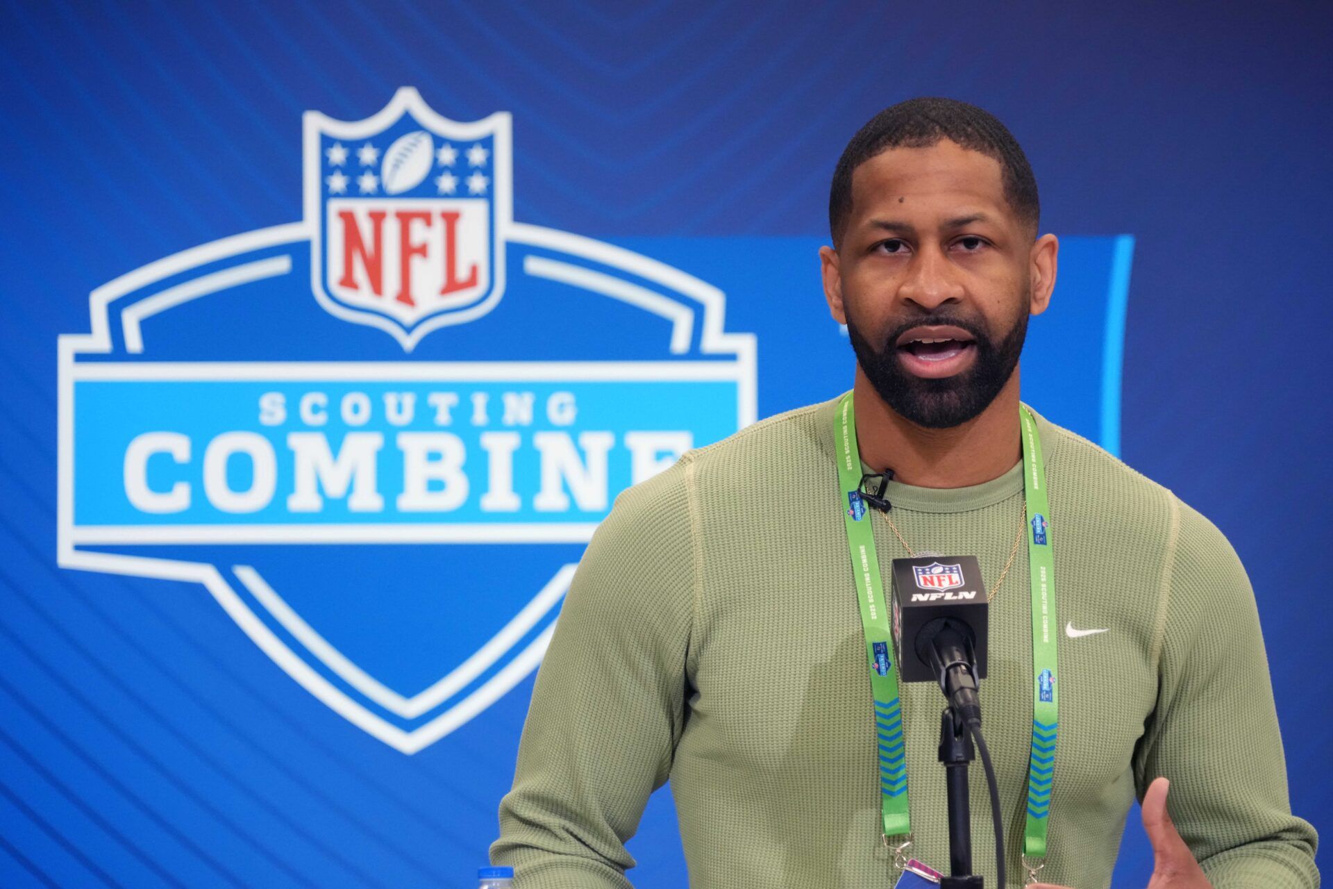 Cleveland Browns general manager Andrew Berry speaks during the NFL Scouting Combine at the Indiana Convention Center.
