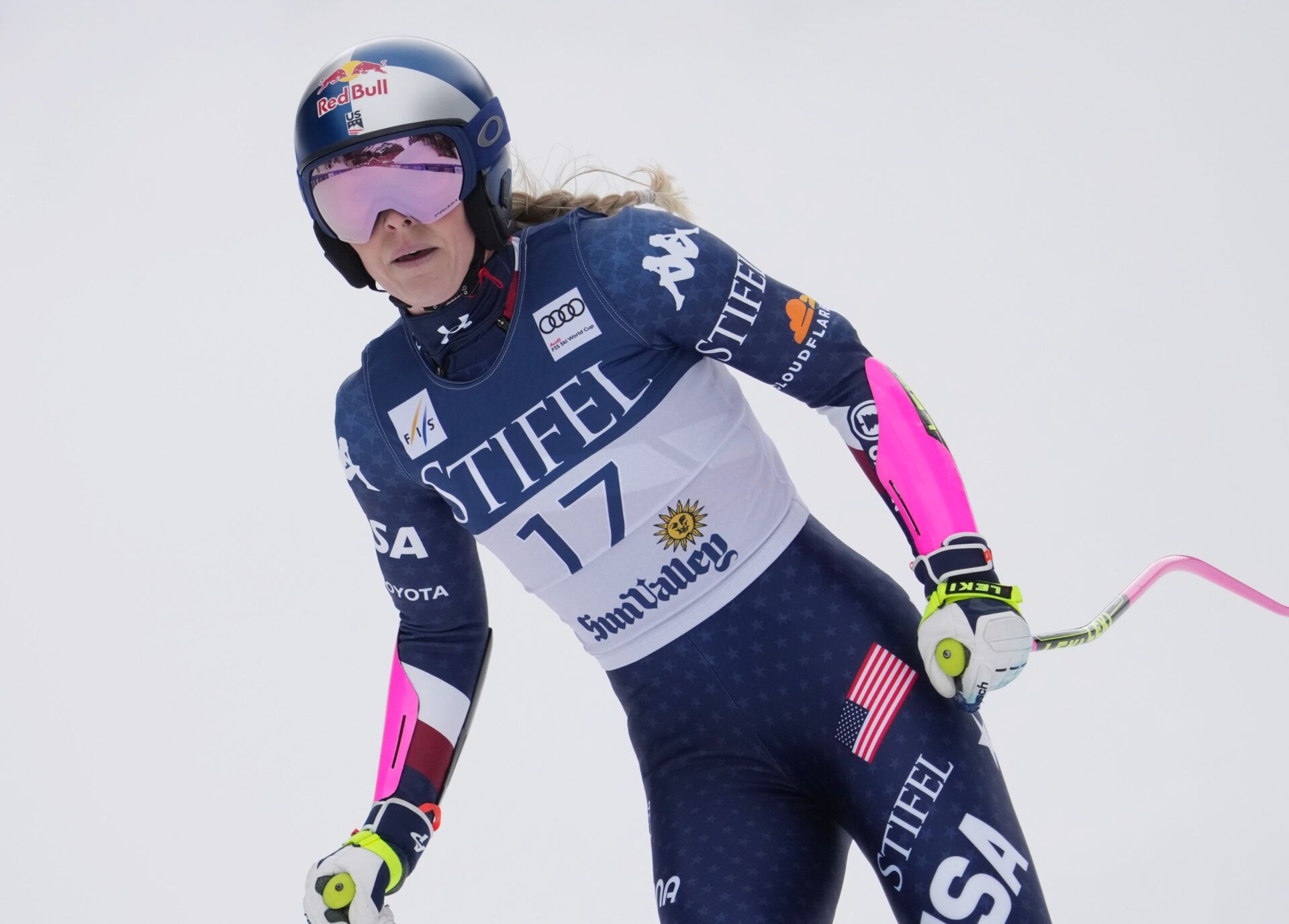 Lindsey Vonn suffered a crash on the eve of the Winter Olympics and had to be airlifted away from the course. Credit: Michael Madrid-Imagn Images