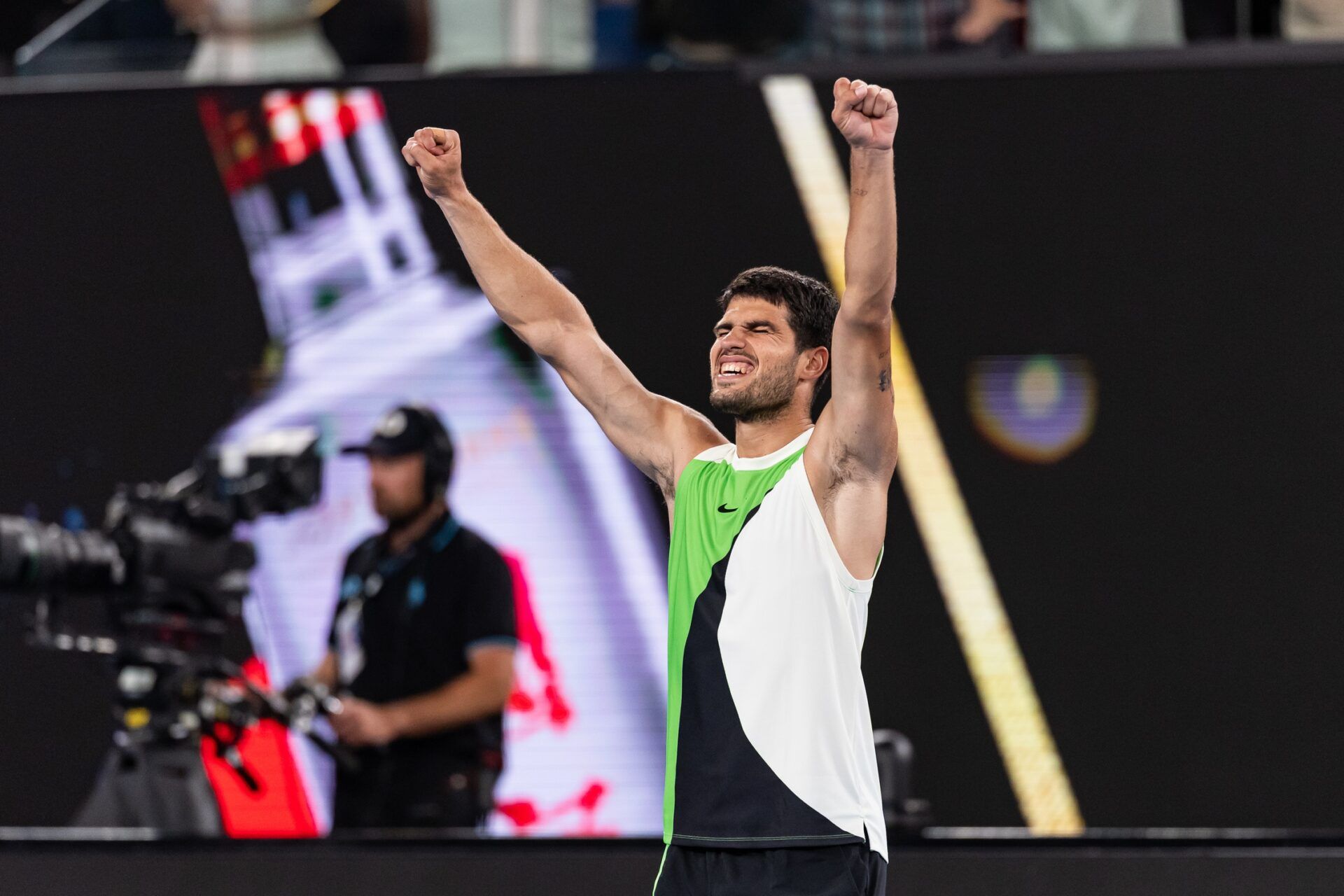 Carlos Alcaraz celebrating during Australian Open 2026 semifinal