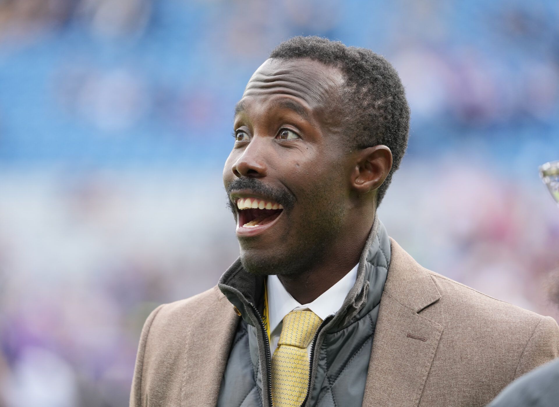 Minnesota Vikings general manager Kwesi Adofo-Mensah stands on the sidelines prior to a game against the Pittsburgh Steelers during an NFL International Series game at Croke Park.