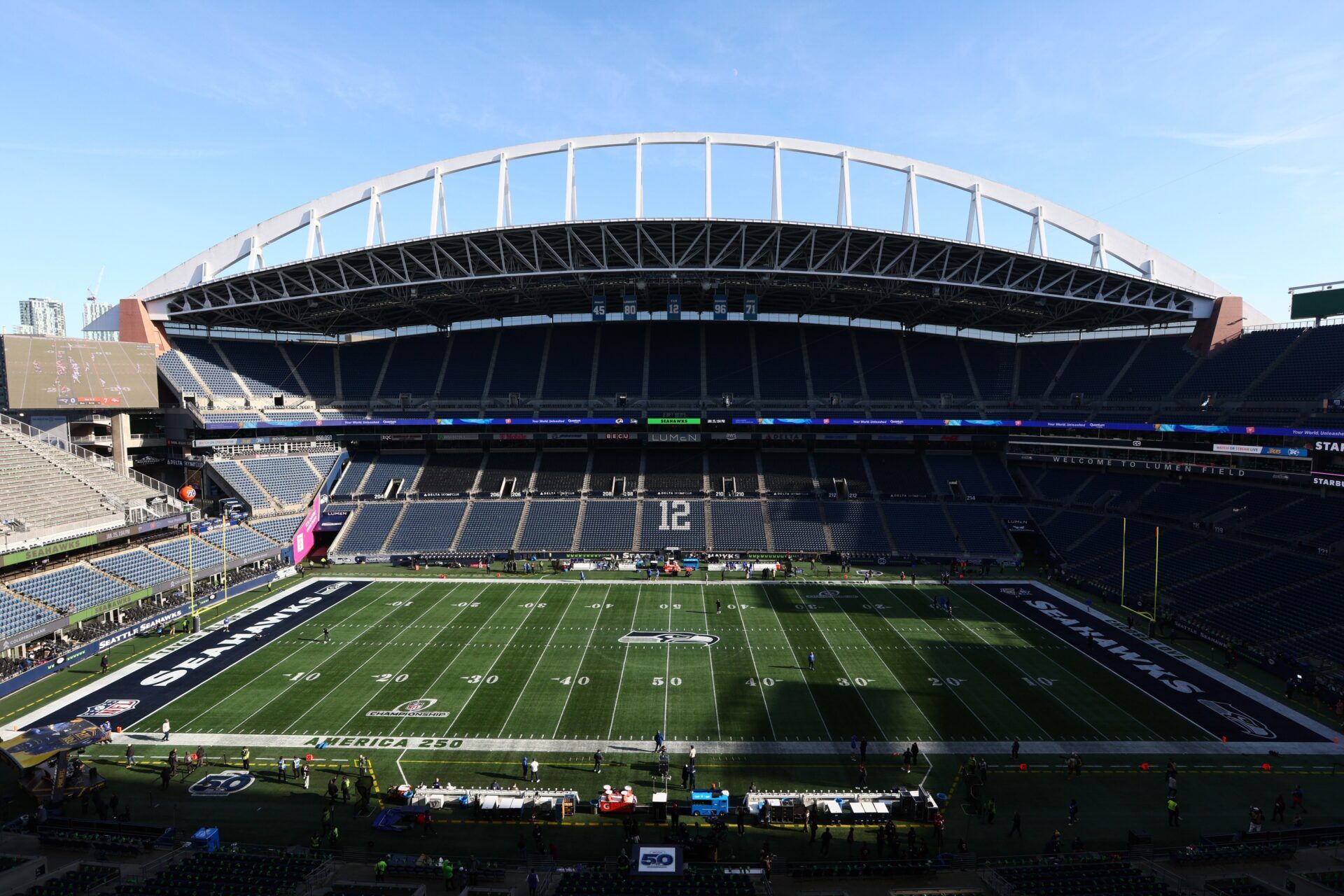 General view before the 2026 NFC Championship Game between the Seattle Seahawks and the Los Angeles Rams at Lumen Field.