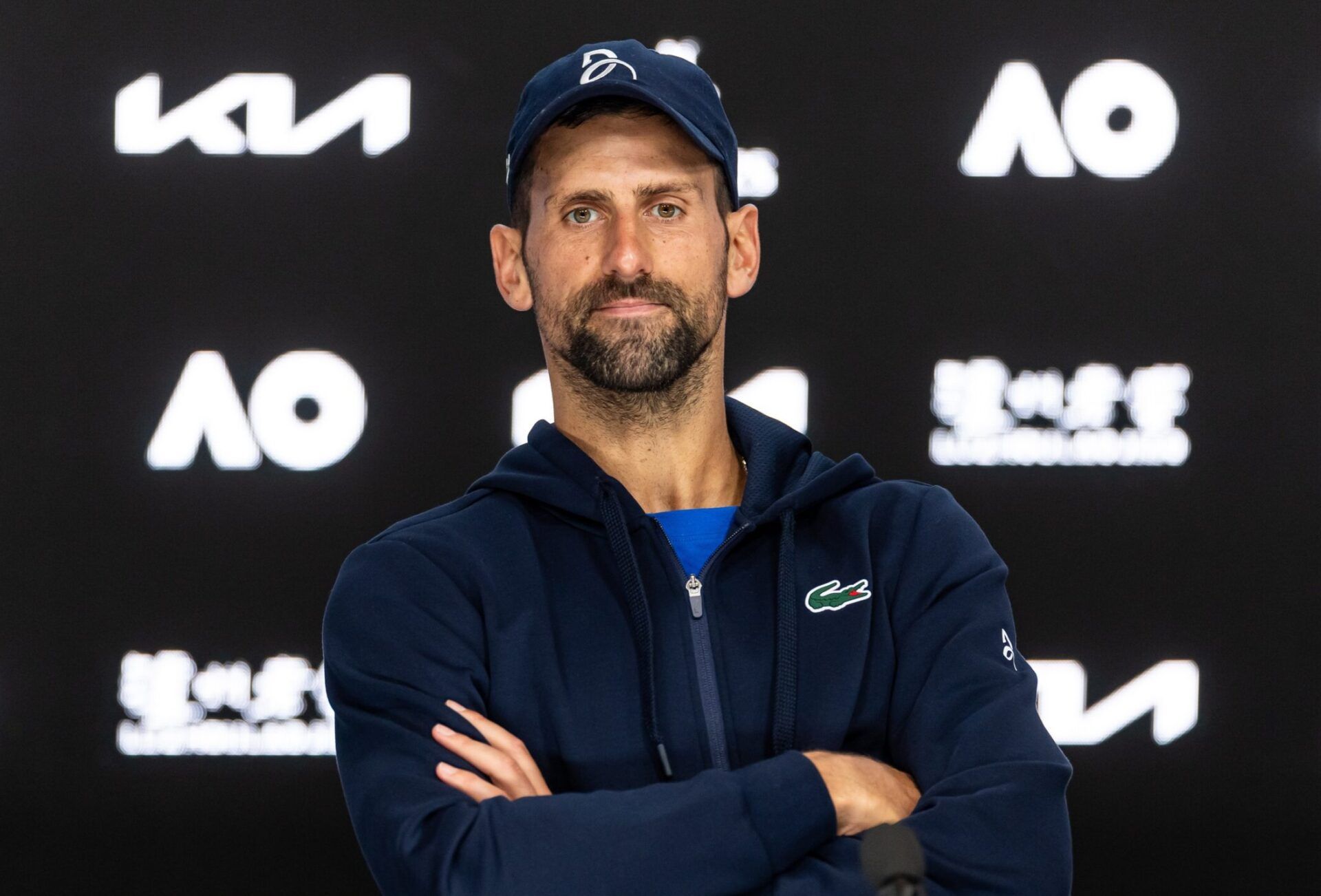 Novak Djokovic of Serbia interview after his match against Alexander Zverev of Germany in the semifinals of the men's singles at the 2025 Australian Open at Melbourne Park.