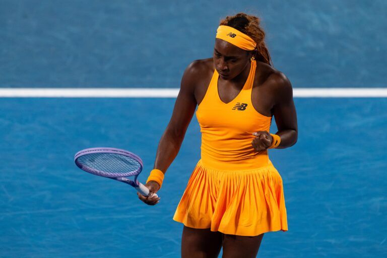Coco Gauff of United States in action against Elina Svitolina of Ukraine in the quarterfinals of the women’s singles at the Australian Open at Rod Laver Arena in Melbourne Park.
