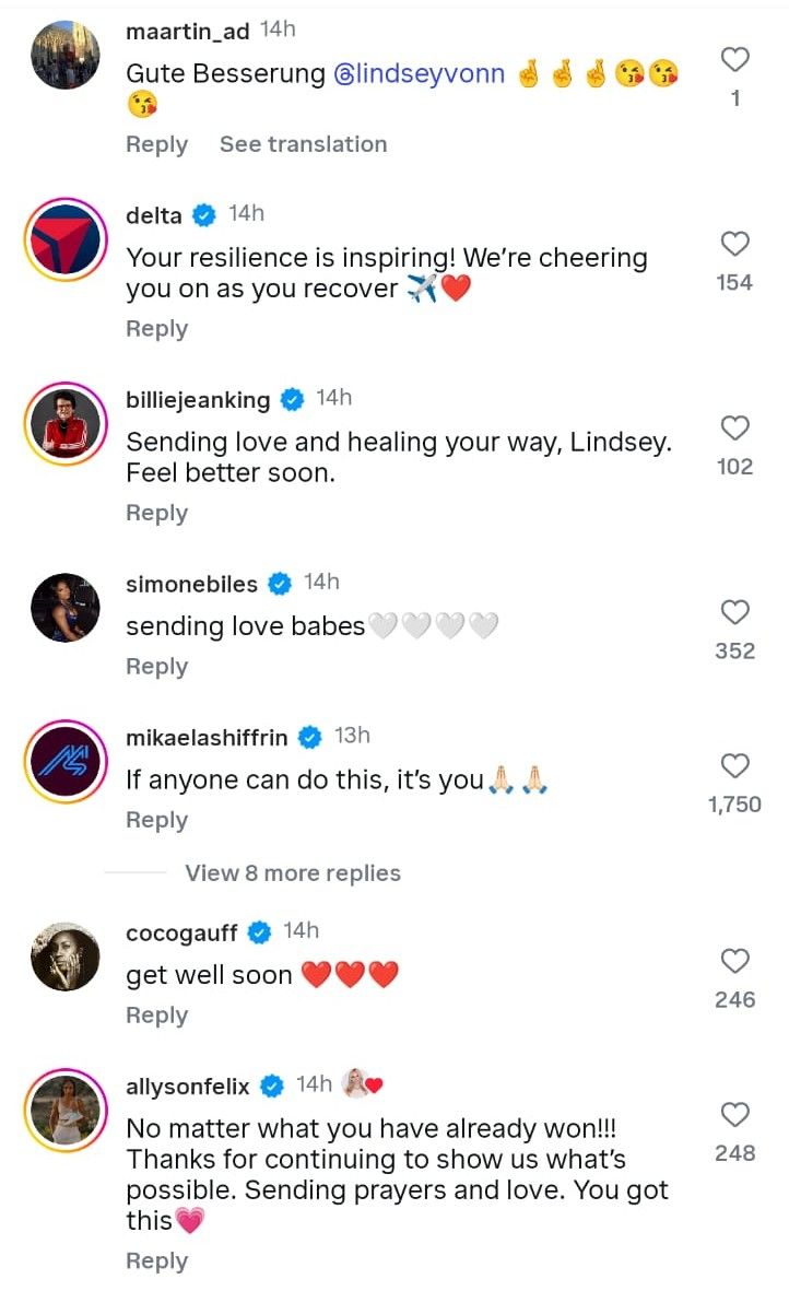 Biles, Shiffrin and others sent support to Vonn