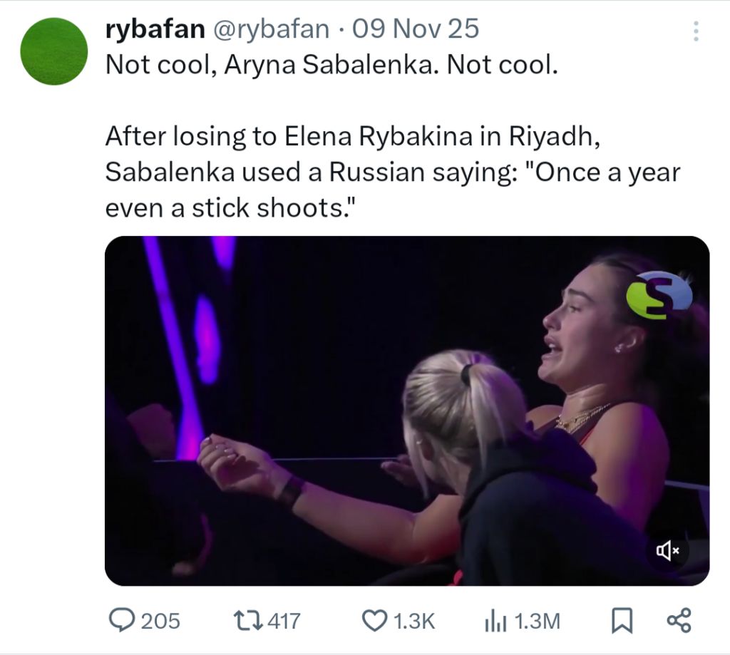 Sabalenka was involved in an emotional outburst after her defeat to Rybakina
