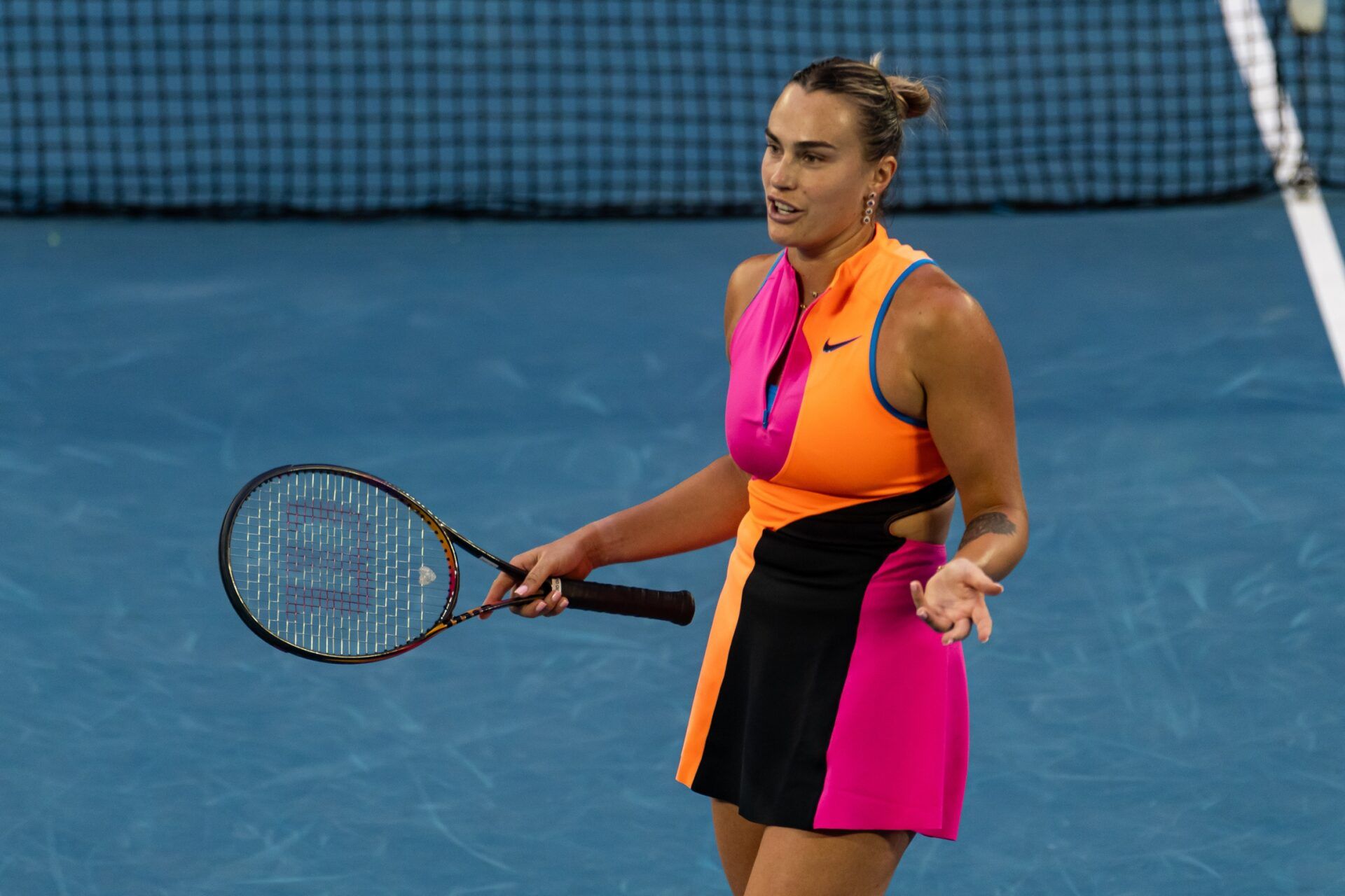 Aryna Sabalenka in action against Elina Svitolina of Ukraine in the semifinals of the womens singles at the Australian Open at Rod Laver Arena in Melbourne Park.