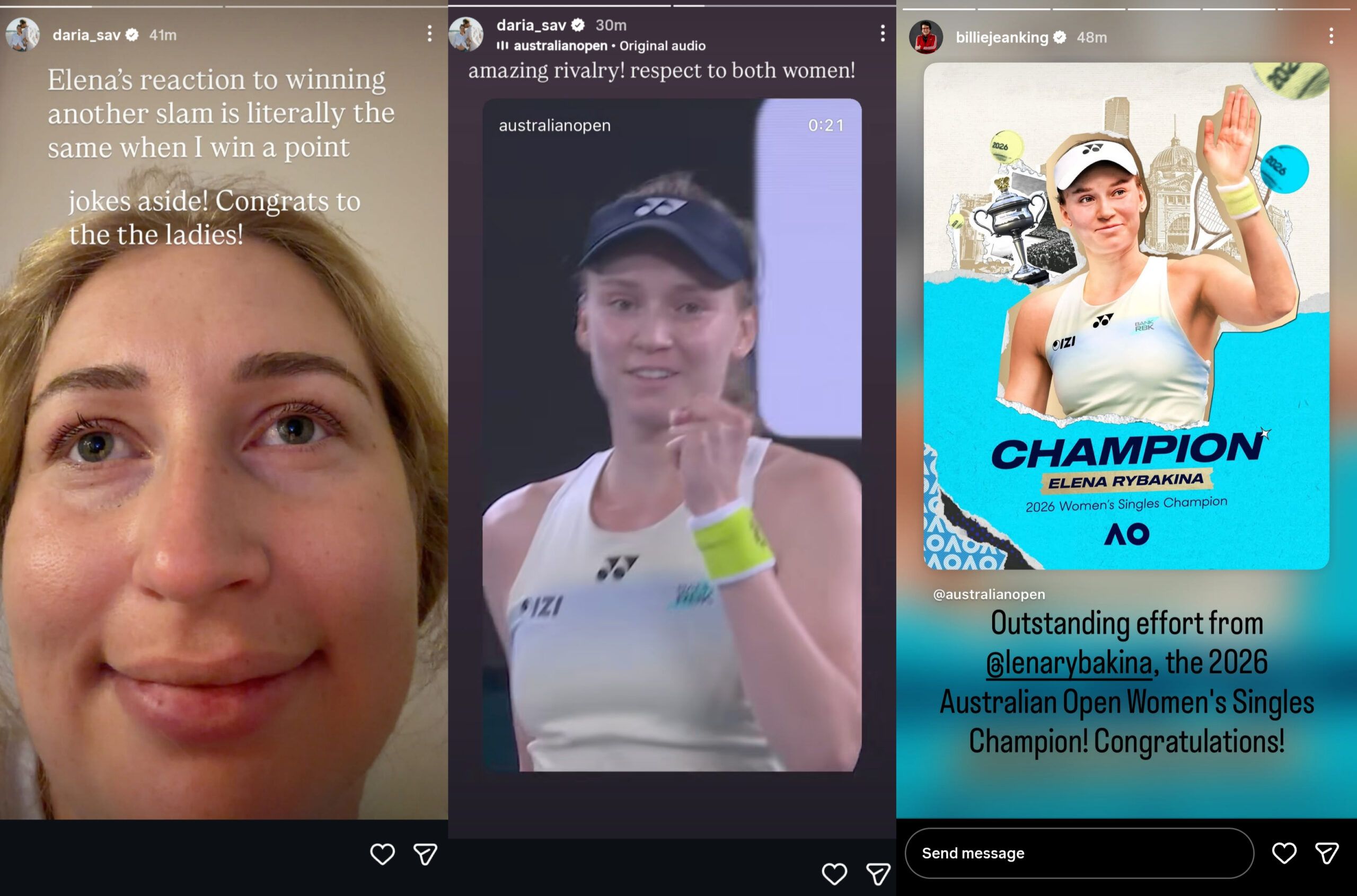 Screen grab of Daria Saville and Billie Jean King's Instagram stories