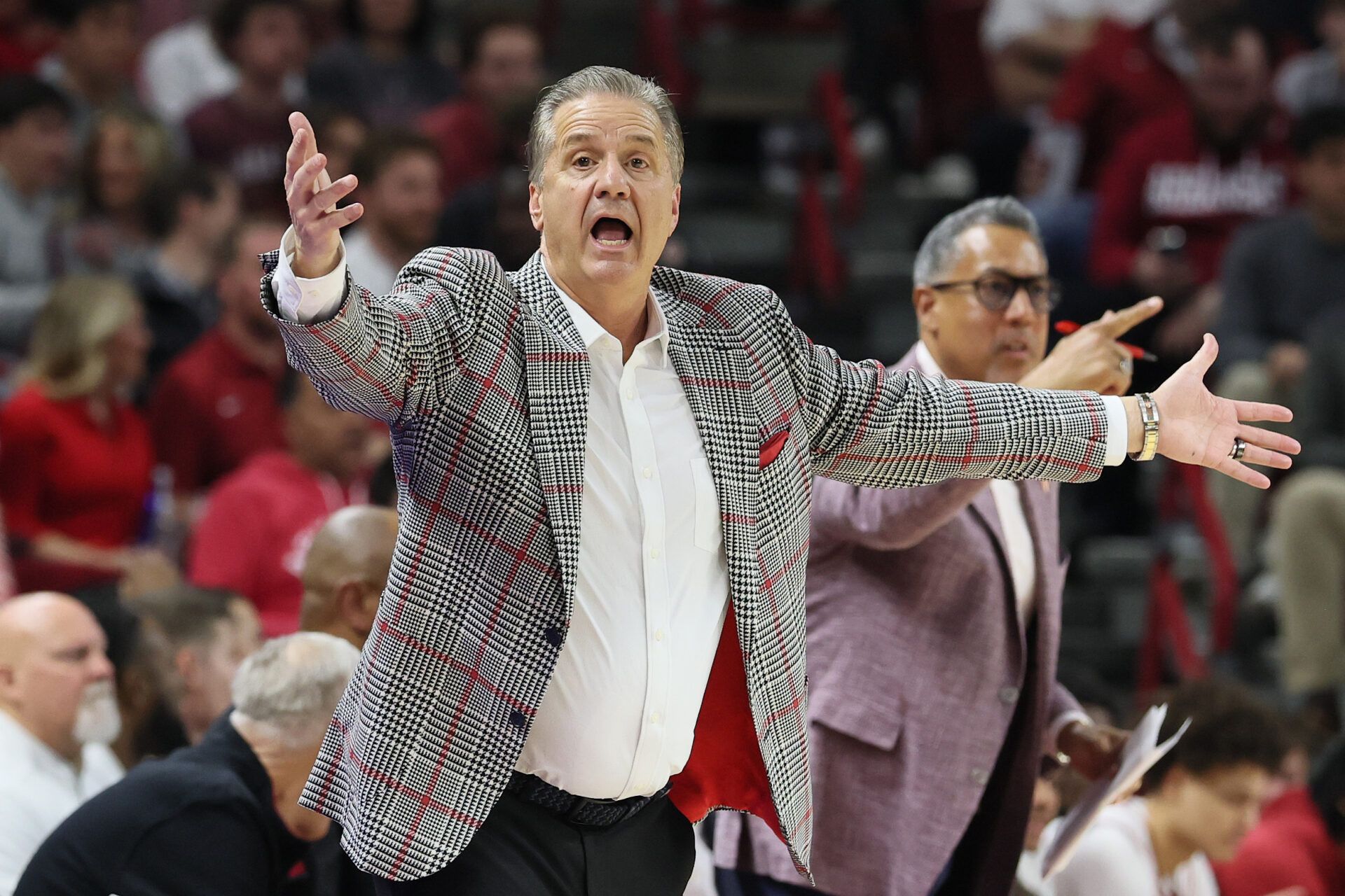 Arkansas Razorbacks head coach John Calipari during the first half against the Vanderbilt Commodores at Bud Walton Arena. Arkansas won 93-68.