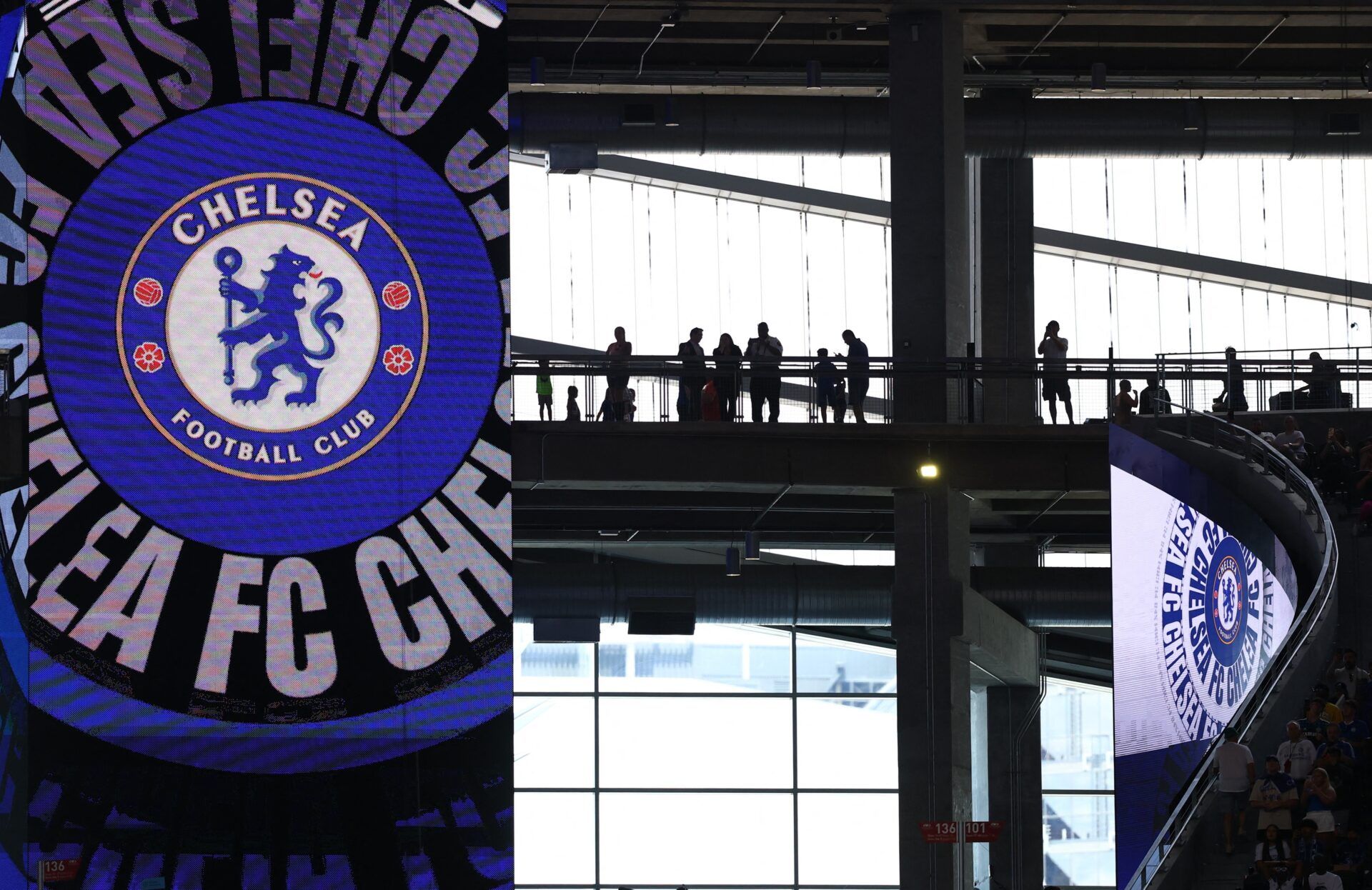 [Subscription Customers Only] Jun 16, 2025; Atlanta, Georgia, USA; (Editors Notes: Caption Correction) General view of Chelsea's logo as fans look on inside the stadium before a group stage match of the 2025 FIFA Club World Cup at Mercedes-Benz Stadium.
