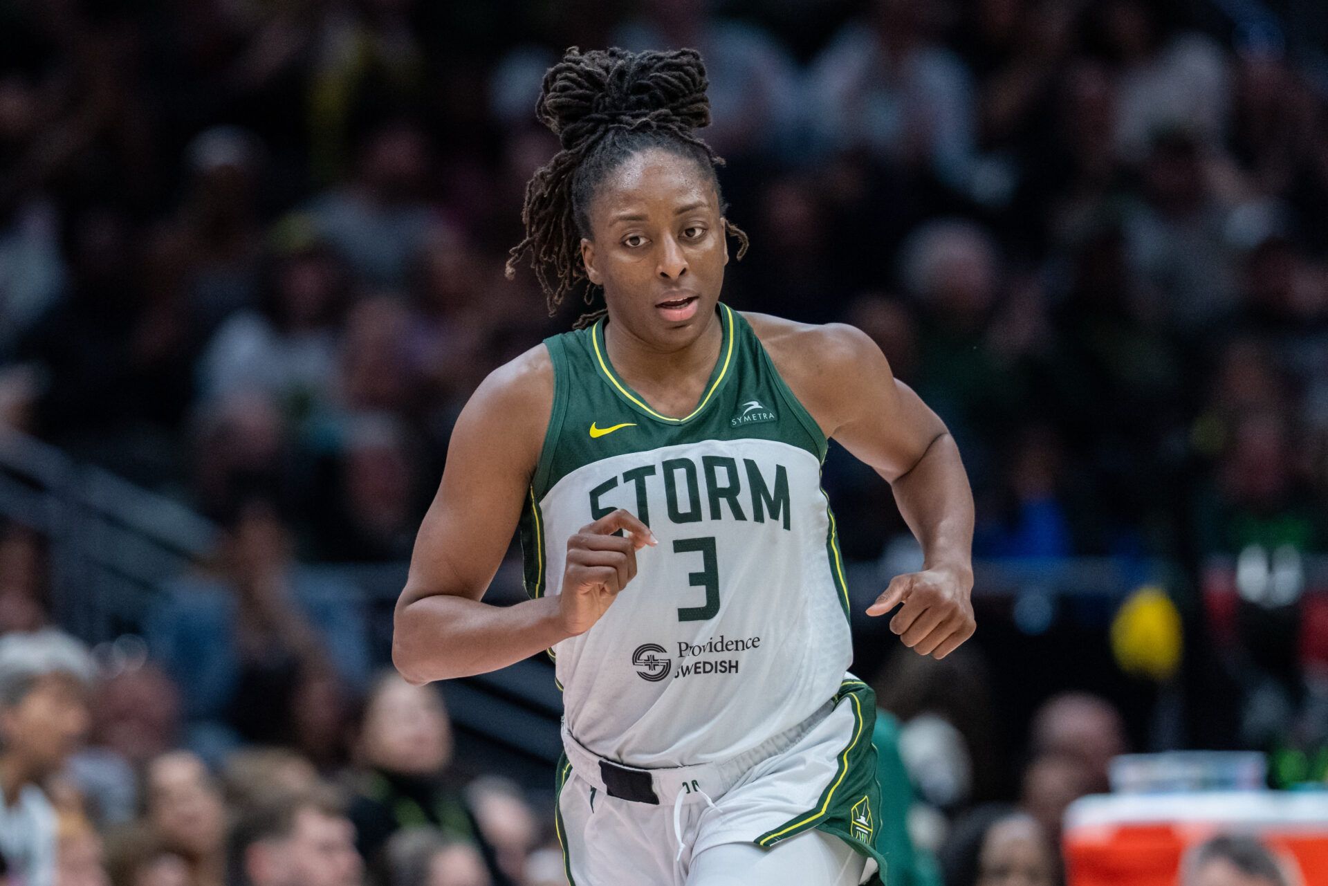 Seattle Storm forward Nneka Ogwumike (3) is pictured during a game against the Chicago Sky at Climate Pledge Arena.