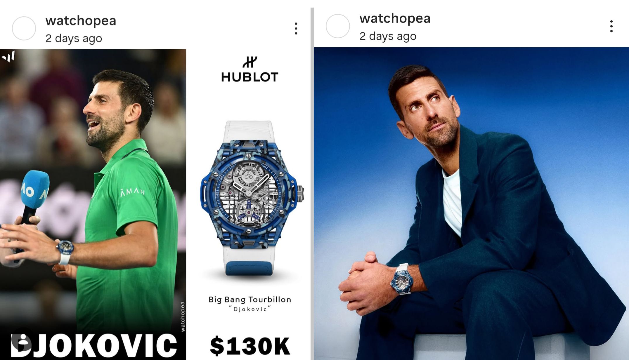 Screen grab of Novak Djokovic's Hublot Big Bang Tourbillon watch