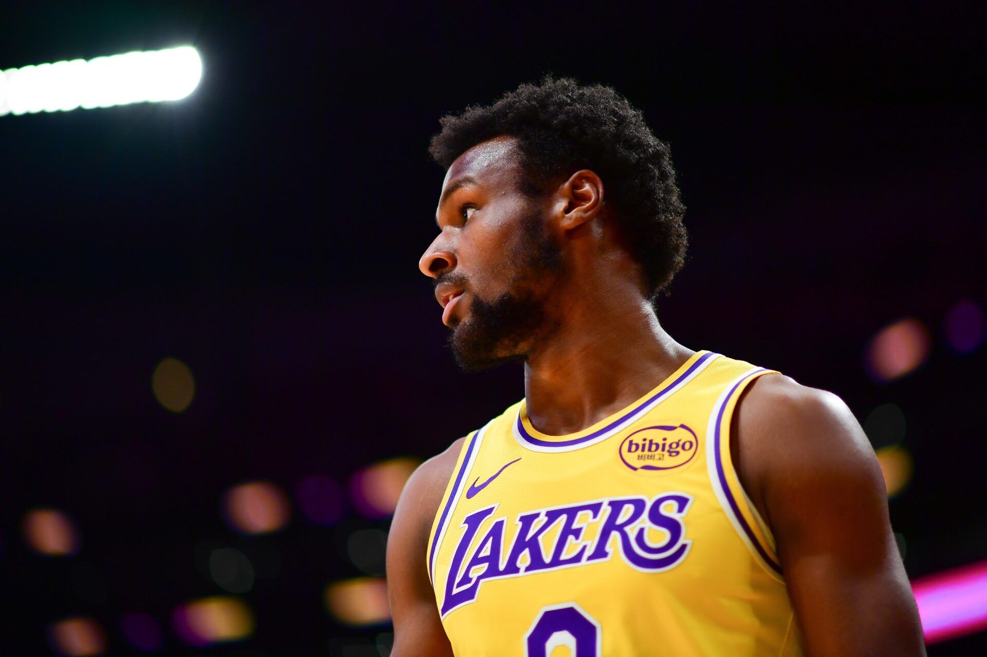 Los Angeles Lakers guard Bronny James (9) against the Phoenix Suns during the second half at Crypto.com Arena.