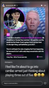 Screenshot of Danielle Collins' Instagram story | Source: IG/danimalcollins