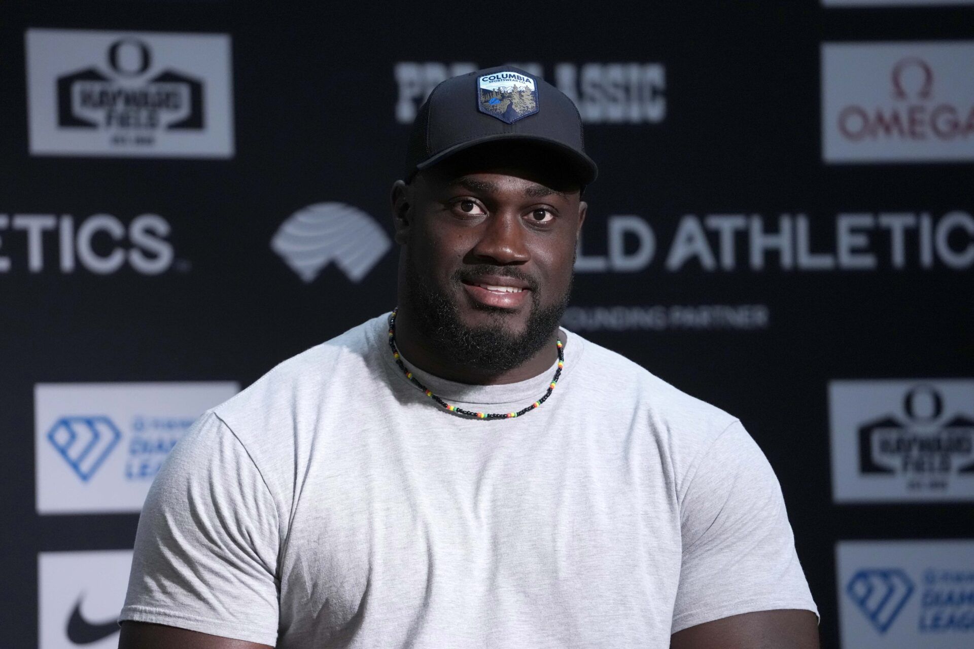 Rajindra Campbell (JAM) during the 50th Prefontaine Classic press conference at the Graduate Hotel Eugene.