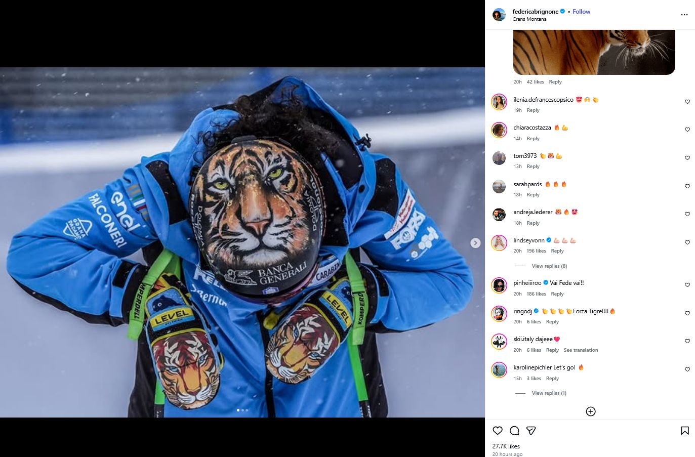 Screenshot of Vonn’s comment. Credits - IG/ federicabrignone