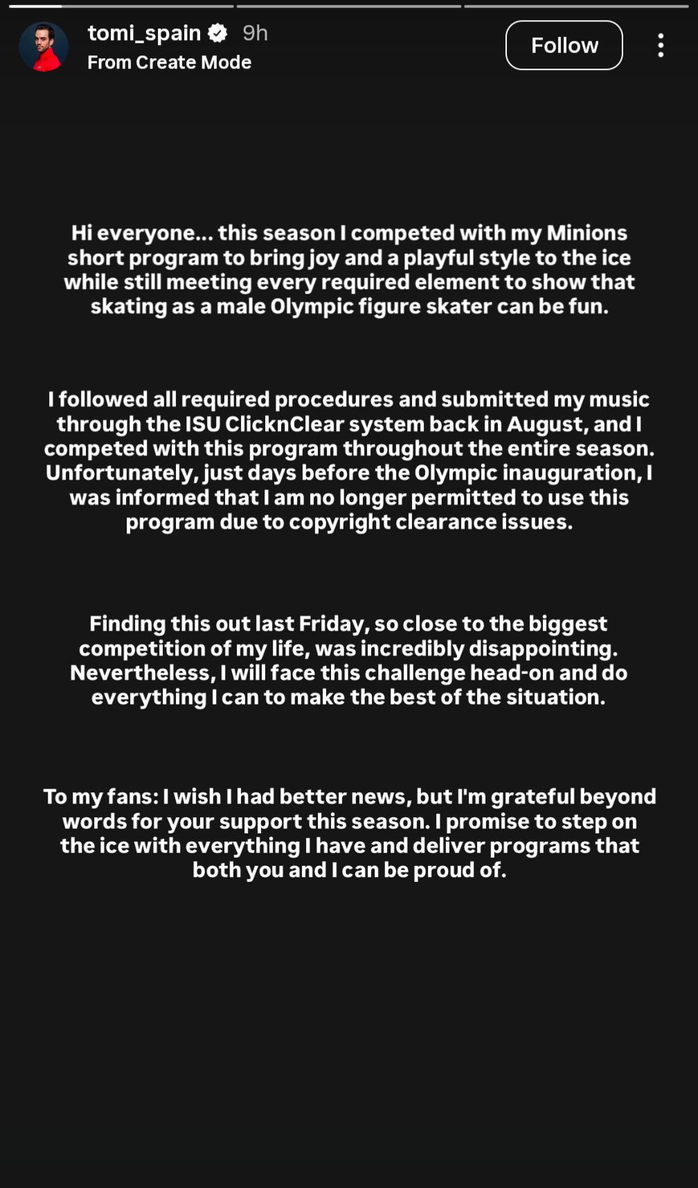 Tomàs-Llorenç Guarino Sabaté's Instagram story