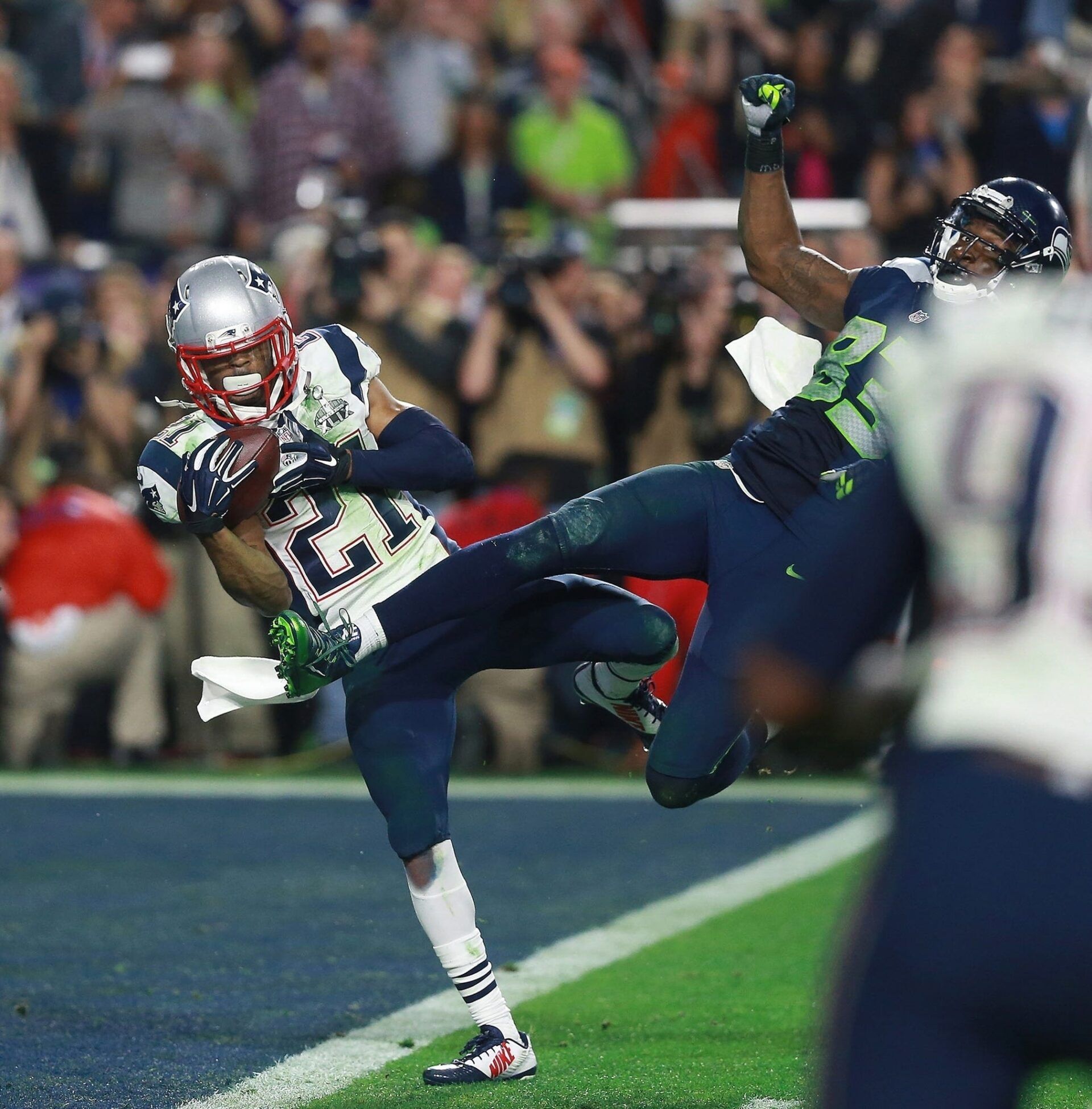 Published Caption: Patriots strong safety Malcolm Butler, left, who intercepts a pass in the final moments of Super Bowl LXIX to help the Patriots win their fourth championship, was an undrafted free agent. [THE PROVIDENCE JOURNAL, FILE / BOB BREIDENBACH]

 Original Caption: Published Caption: The game that stands our for sports writer Mark Daniels was Super Bowl XLIX when Patriots cornerback Malcolm Butler intercepted a Russell Wilson pass at the goal line in the waning seconds of what became a 28-24 New England win over Seattle. [THE PROVIDENCE JOURNAL, FILE / BOB BREIDENBACH] Original Caption: Published Caption: In a decade of outstanding plays, the top one was Patriots cornerback Malcolm Butler’s interception of a Russell Wilson pass at the goal line in the waning seconds of SuperBowl XLIX, a 28-24 New England win over Seattle. [THE PROVIDENCE JOURNAL, FILE / BOB BREIDENBACH] Original Caption: Published Caption:  Patriots cornerback Malcolm ButlerþÄôs interception was the play of the game in SuperBowl XLIX against Seattle. [The Providence Journal/Bob Breidenbach] Original Caption: GLENDALE, AZ--Sunday, February 1, 2015-SUPER Bowl XLIX--Seattle Seahawks vs New England Patriots: PICTURED IS:Patriot Malcolm Butler intercepts a ball in the final seconds of the game intended for Seahawk Ricardo Lockette. The Providence Journal/Bob Breidenbach ORG XMIT: PJC1502012244366303