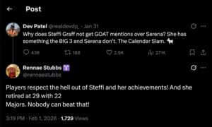Rennae Stubbs' tweet on X defending Steffi Graf
