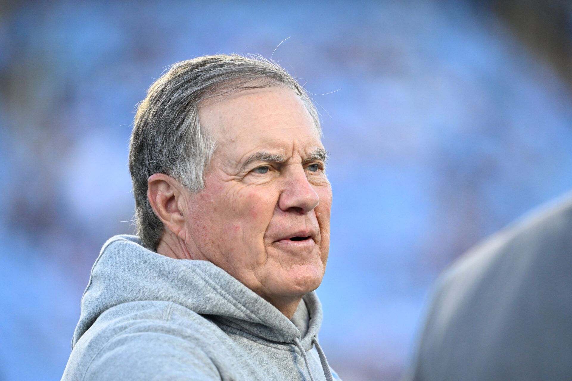 North Carolina Tar Heels head coach Bill Belichick on the field before the game at Kenan Stadium.