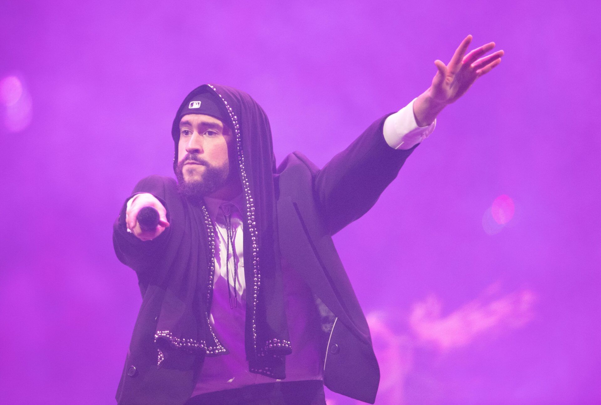 Bad Bunny performs on stage for his “Most Wanted Tour” at Bridgestone Arena in Nashville, Tenn., Saturday, May 11, 2024.