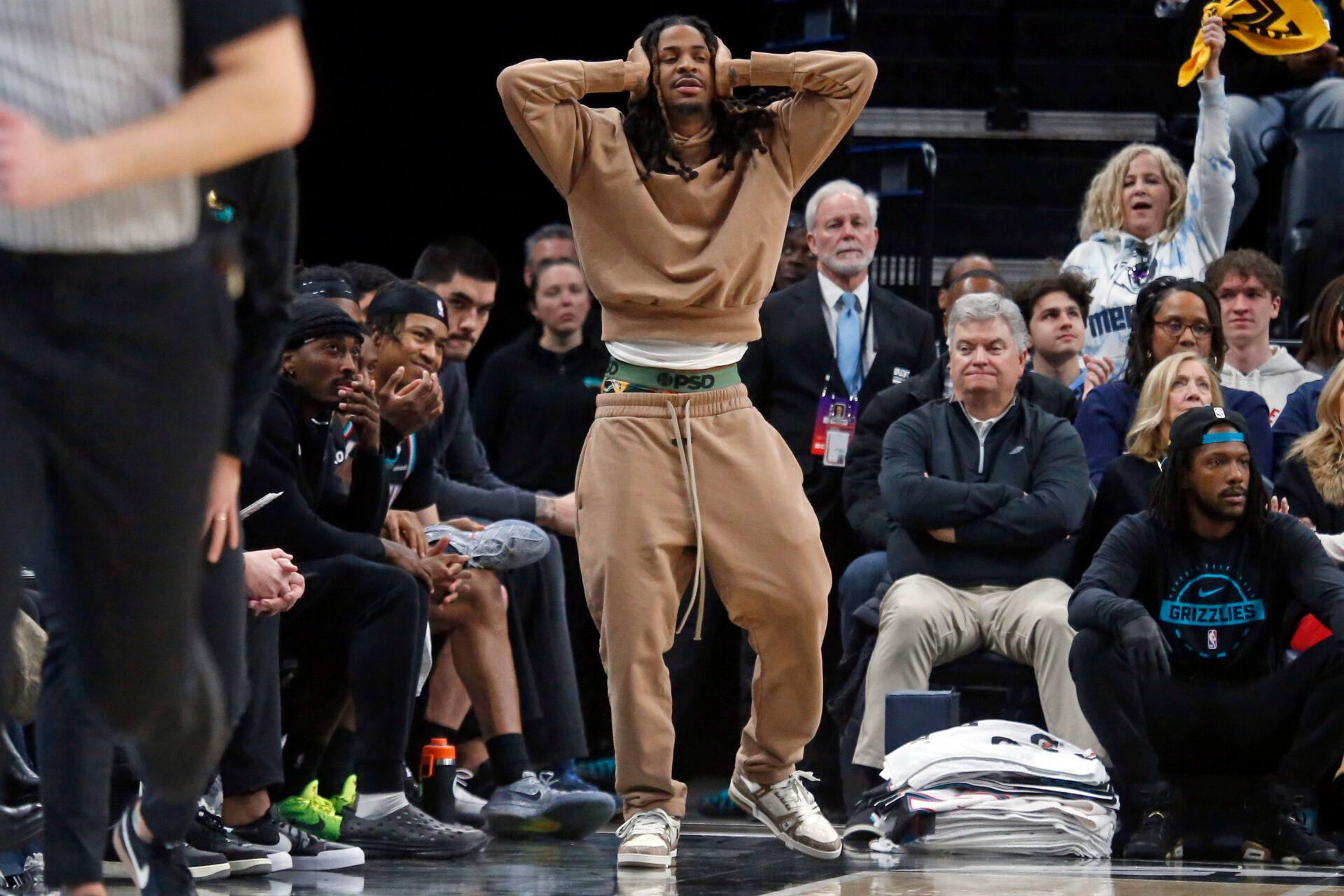 Memphis Grizzlies guard Ja Morant (12) reacts during the fourth quarter against the Minnesota Timberwolves at FedExForum.