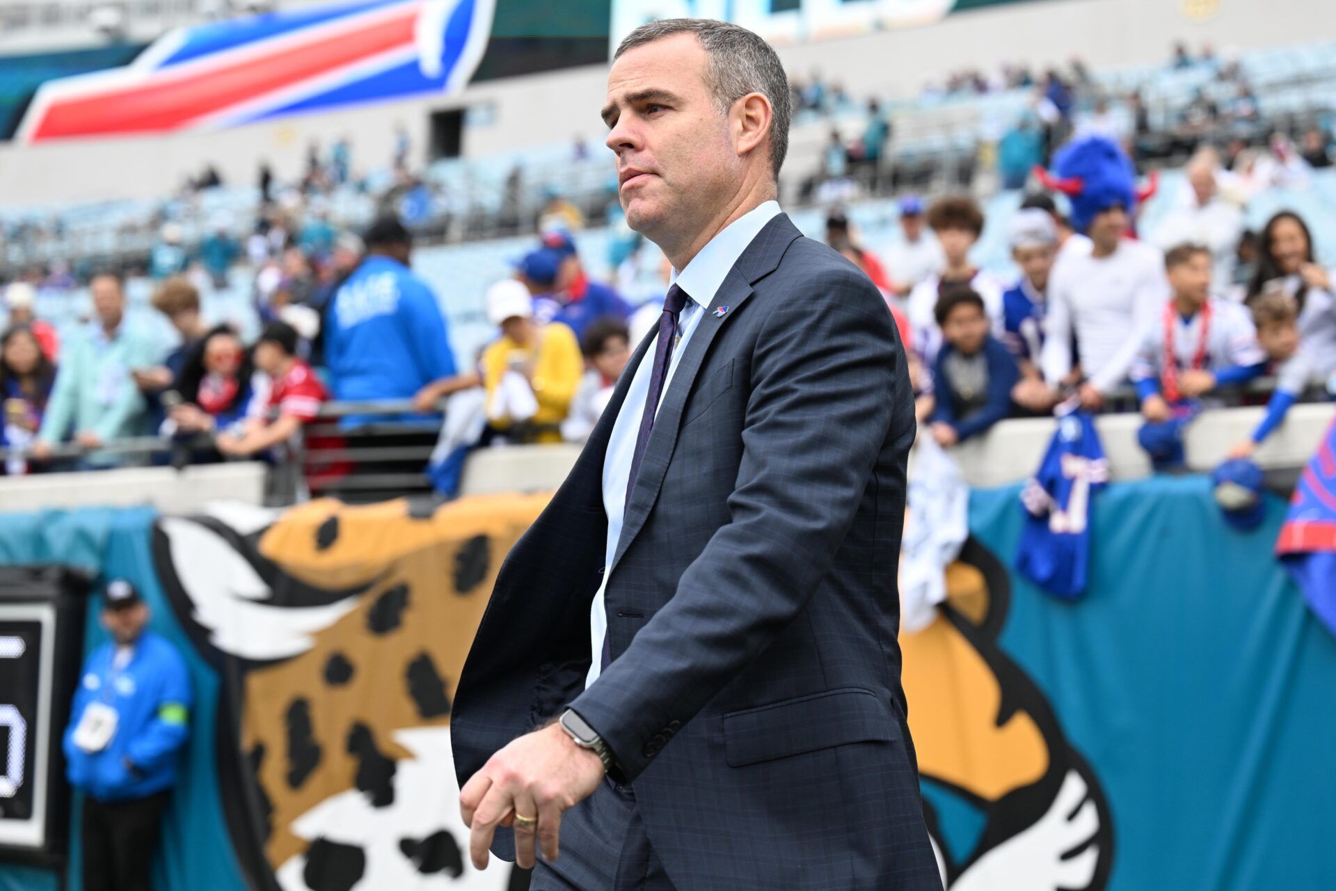Buffalo Bills general manager Brandon Beane before an an AFC Wild Card Round game against the Jacksonville Jaguars at EverBank Stadium.
