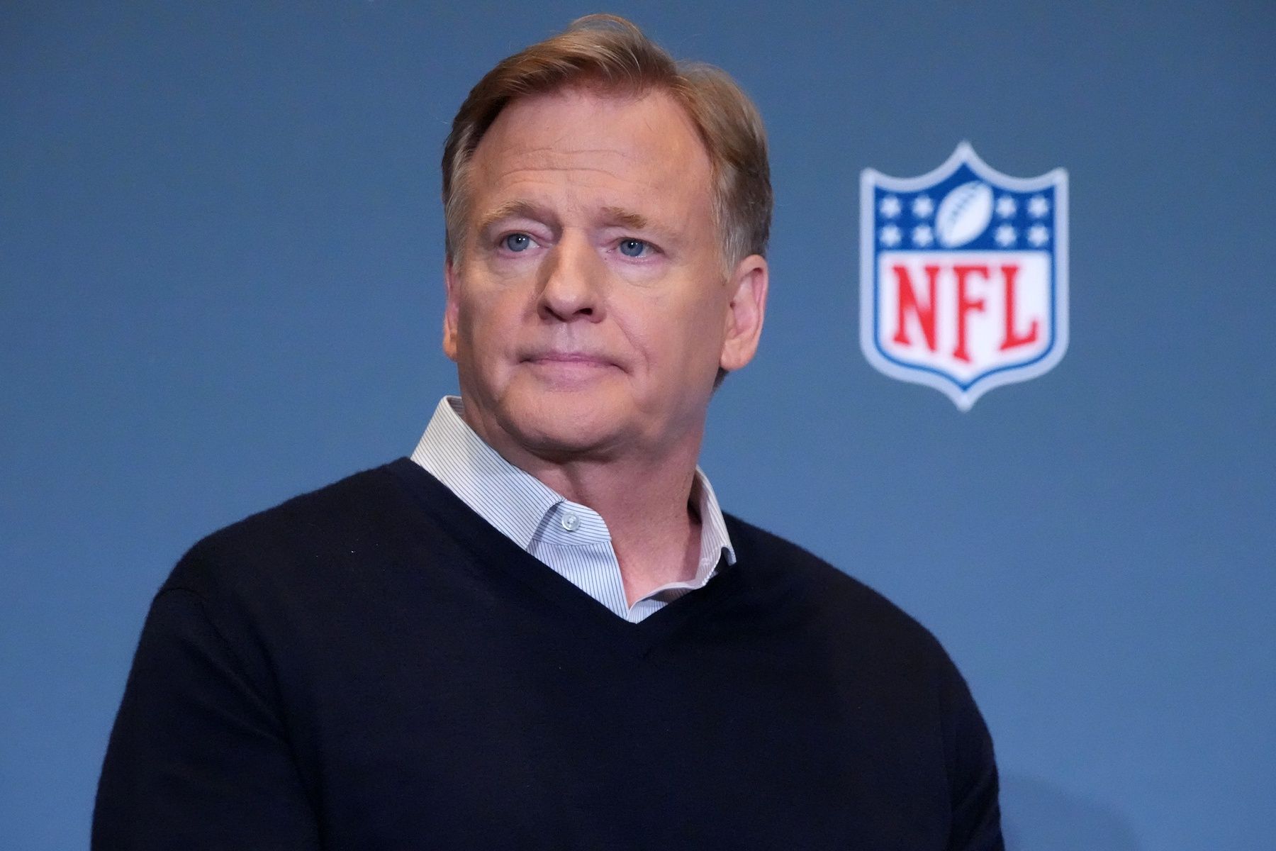 NFL Commissioner Roger Goodell speaks to the media at San Jose Convention Center.