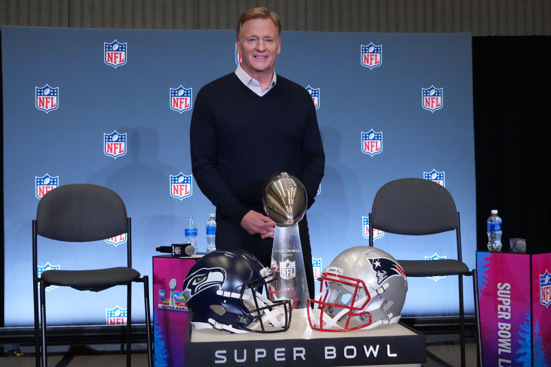 NFL Commissioner Roger Goodell pose for a photograph at San Jose Convention Center.