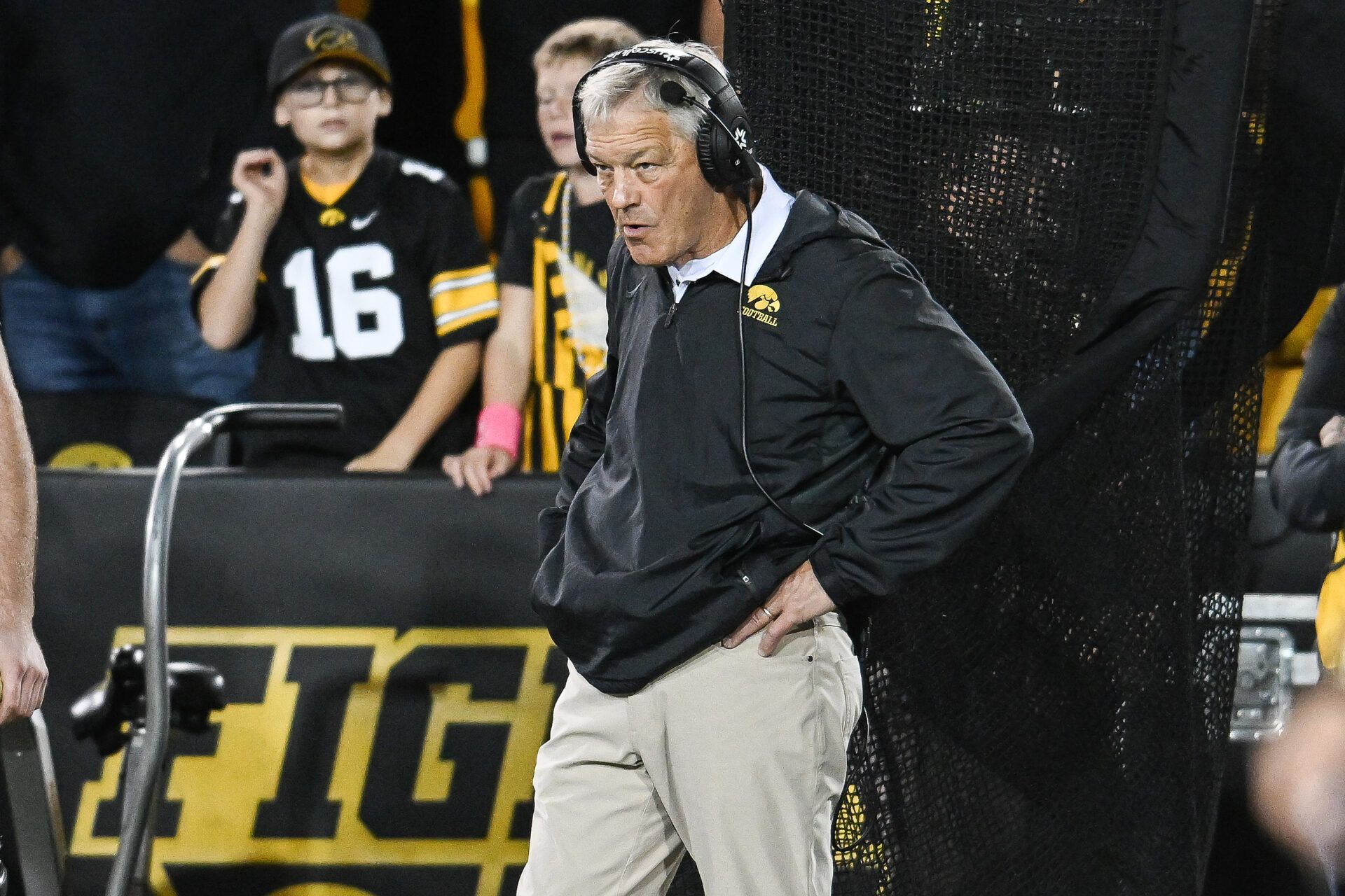 Iowa Hawkeyes head coach Kirk Ferentz looks on during the second quarter against the Penn State Nittany Lions at Kinnick Stadium.