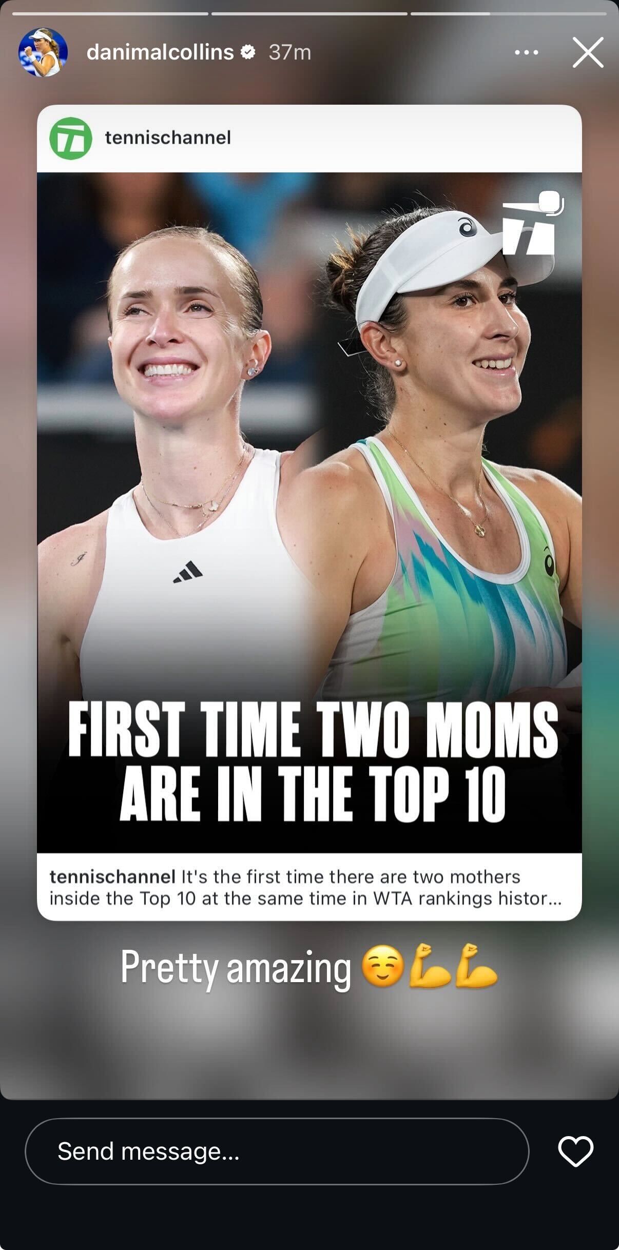 Screen grab of Danielle Collins' Instagram story