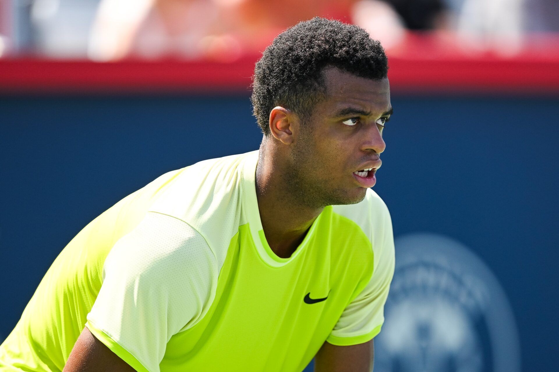 Giovanni Mpetshi Perricard (FRA) looks on against Mackenzie Mcdonald (USA) (not pictured) in first round qualifying play at IGA Stadium.
