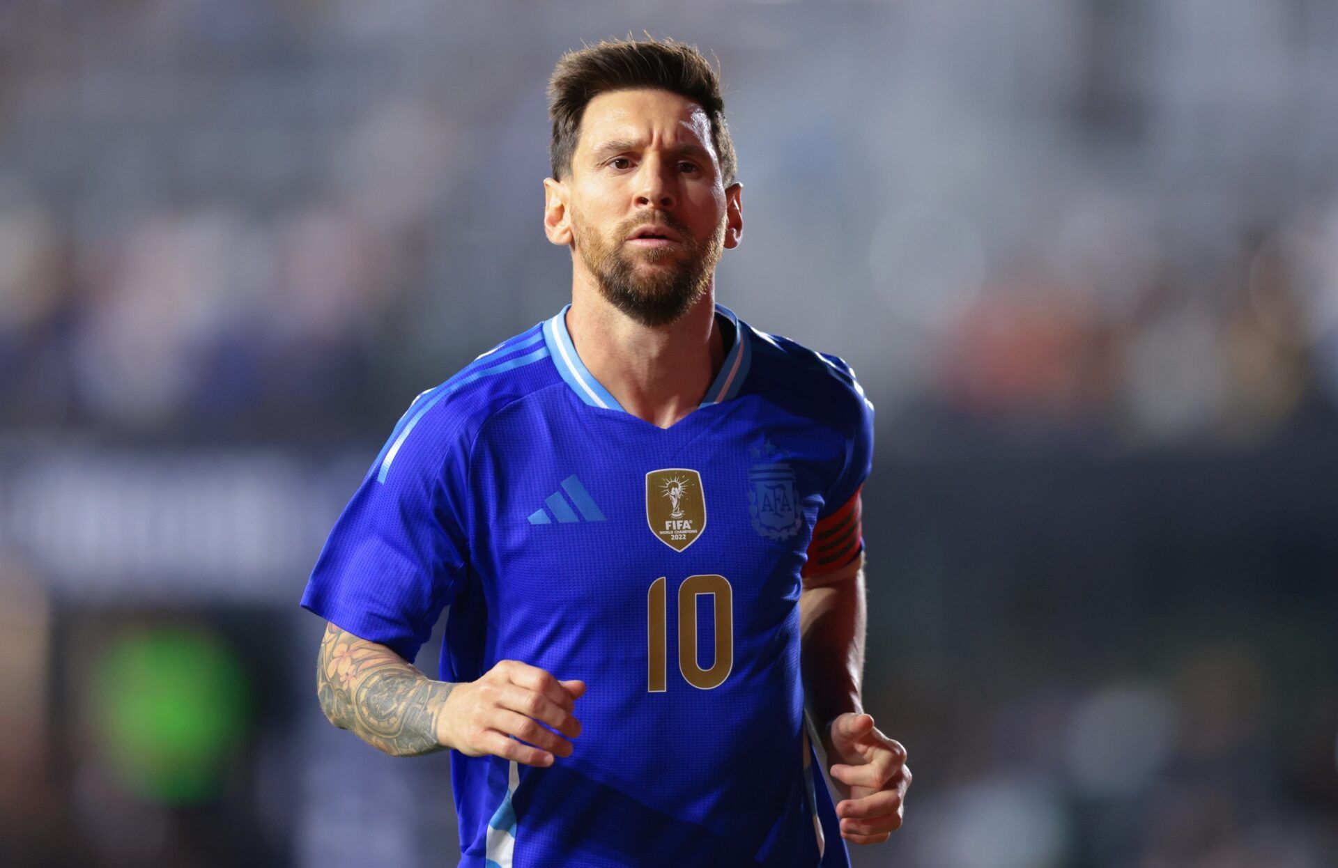 Argentina forward Lionel Messi (10) looks on against Puerto Rico during the first half at Chase Stadium.