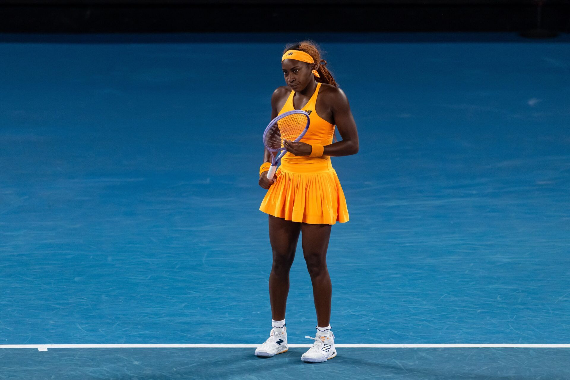 Coco Gauff of United States in action against Elina Svitolina of Ukraine in the quarterfinals of the women’s singles at the Australian Open at Rod Laver Arena in Melbourne Park.