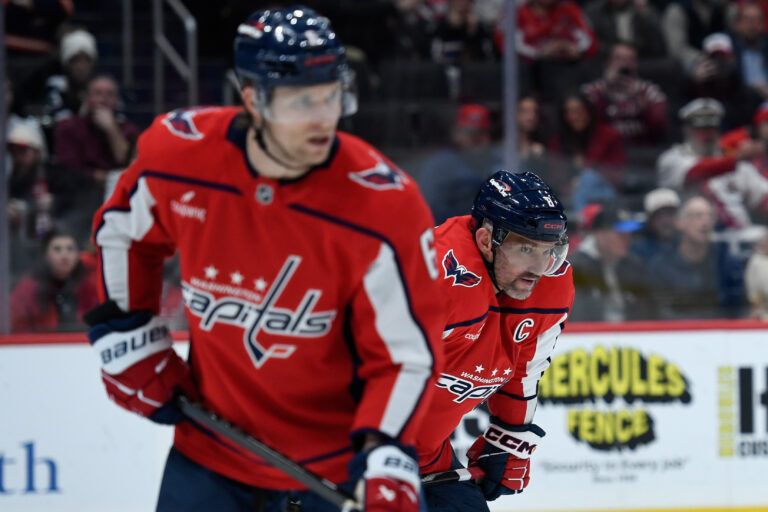 Washington Capitals left wing Alex Ovechkin (8) looks on during the third period against the New York Islanders at Capital One Arena.