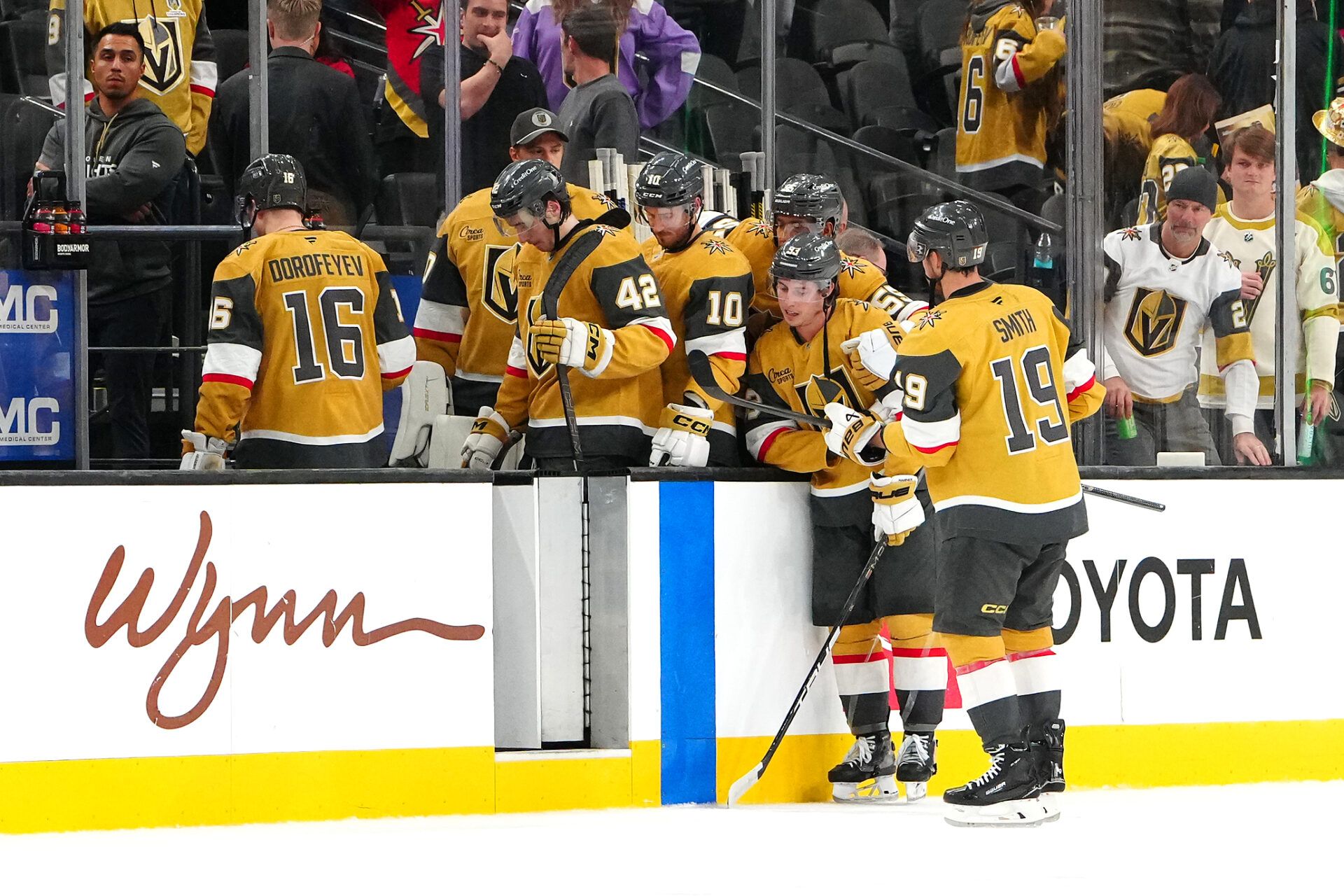 Vegas Golden Knights players at T-Mobile Arena.